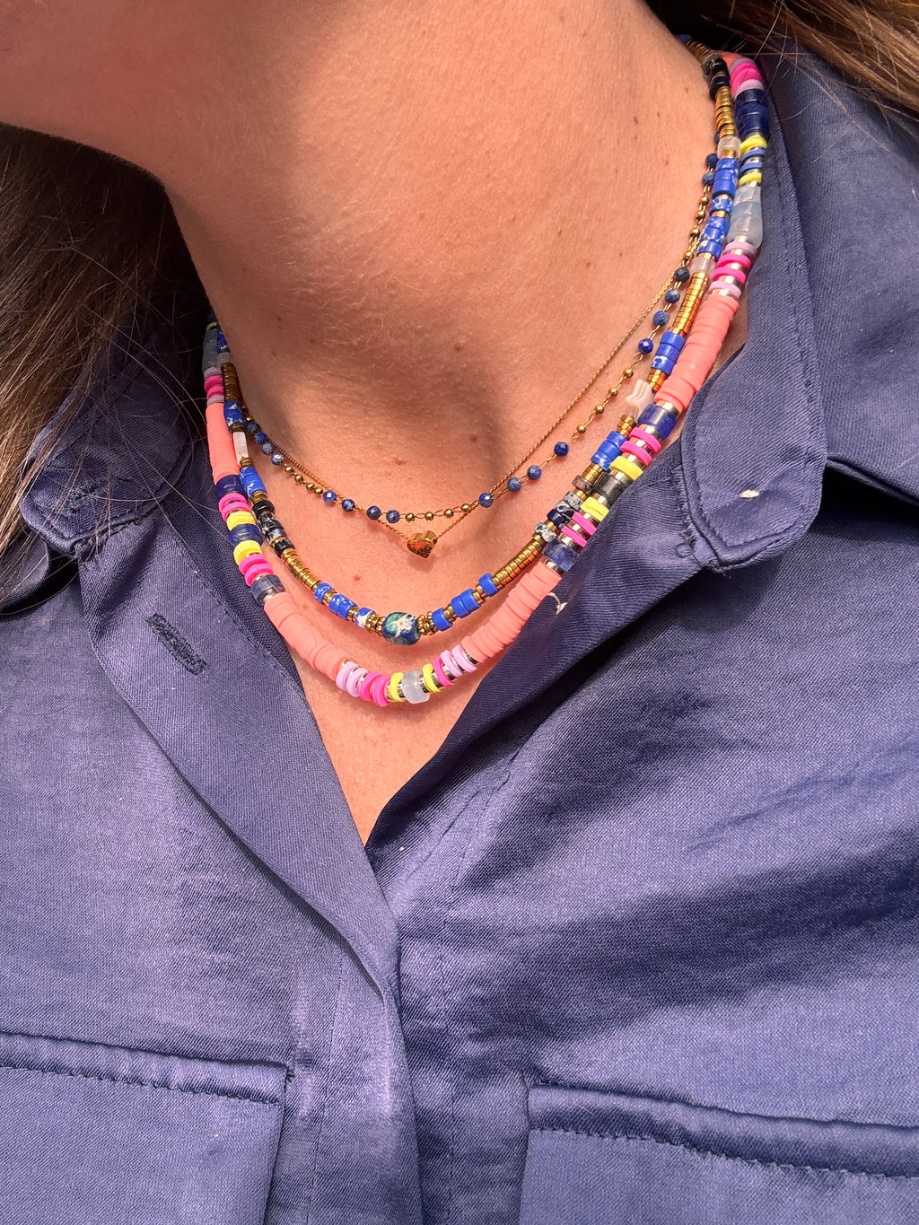 Collier CopaCabana – Perles Heishi Multicolores & Pierres Naturelles Fait Main