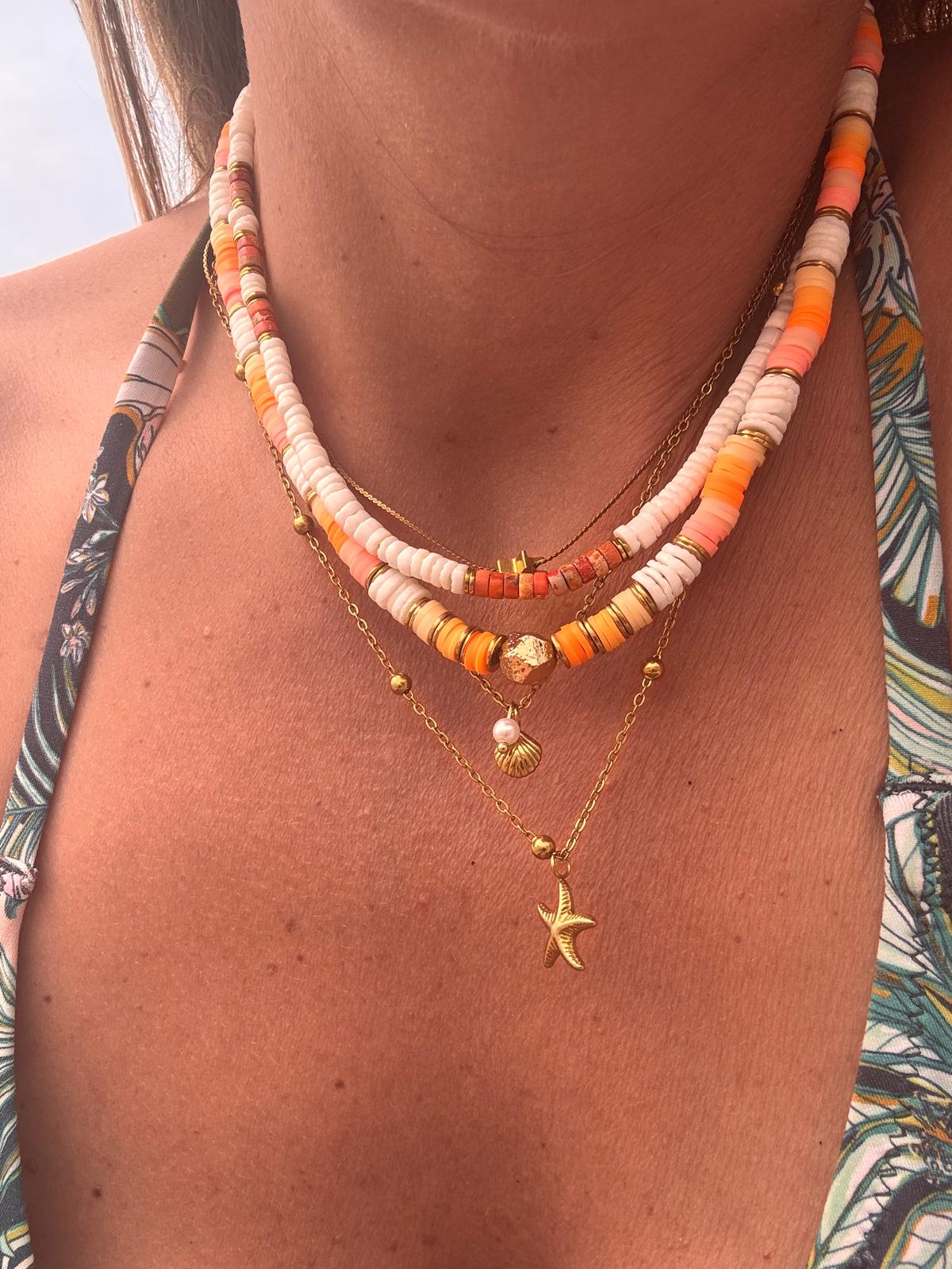 Collier Palma orange – Perles Heishi & coquillage
