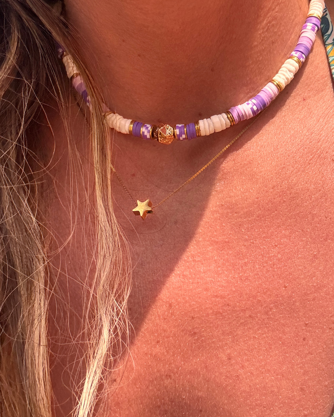 Collier Palva – Perles Heishi Mauve, Lilas & Blanc