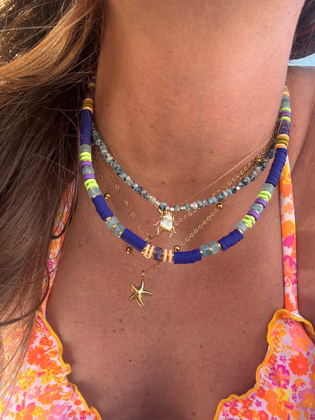 Ajouter : Collier Indigo perles Heishi et pierres naturelles fait main Landes Maison Iconic