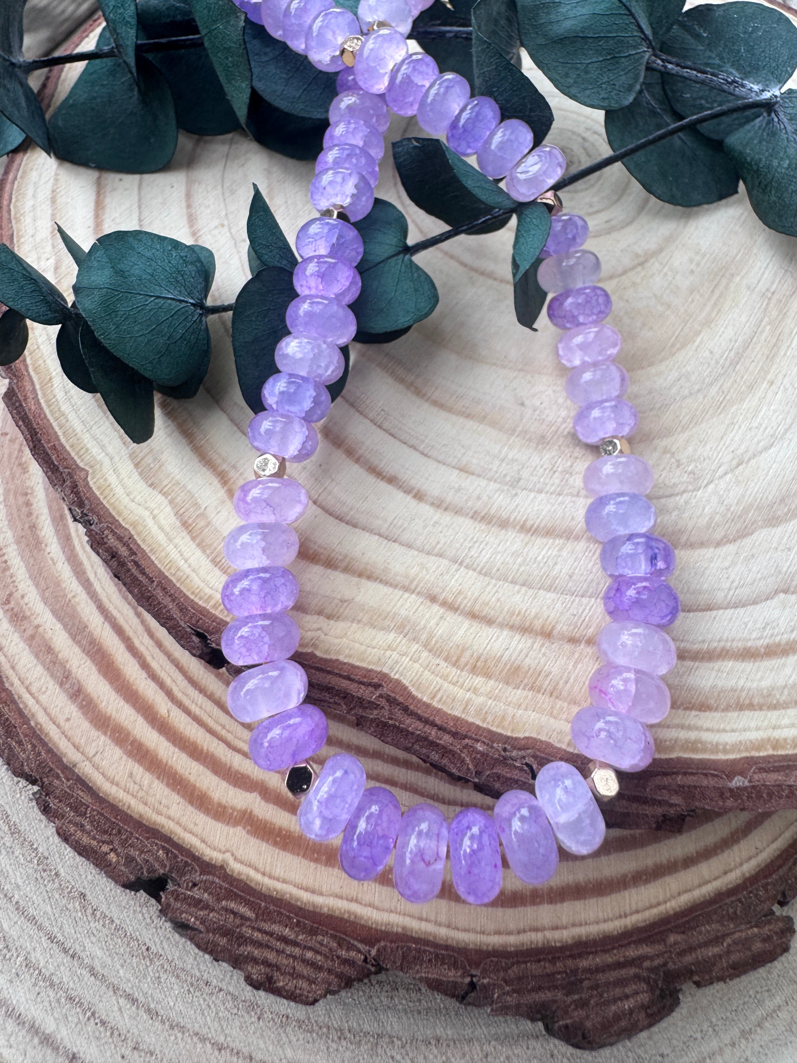 Collier Bubble Fun grosses perles rondelles jaune pierre naturelle bijou doré fait main Landes