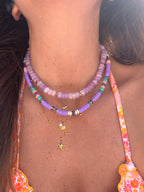 Collier Bubble Fun grosses perles rondelles jaune pierre naturelle bijou doré fait main Landes