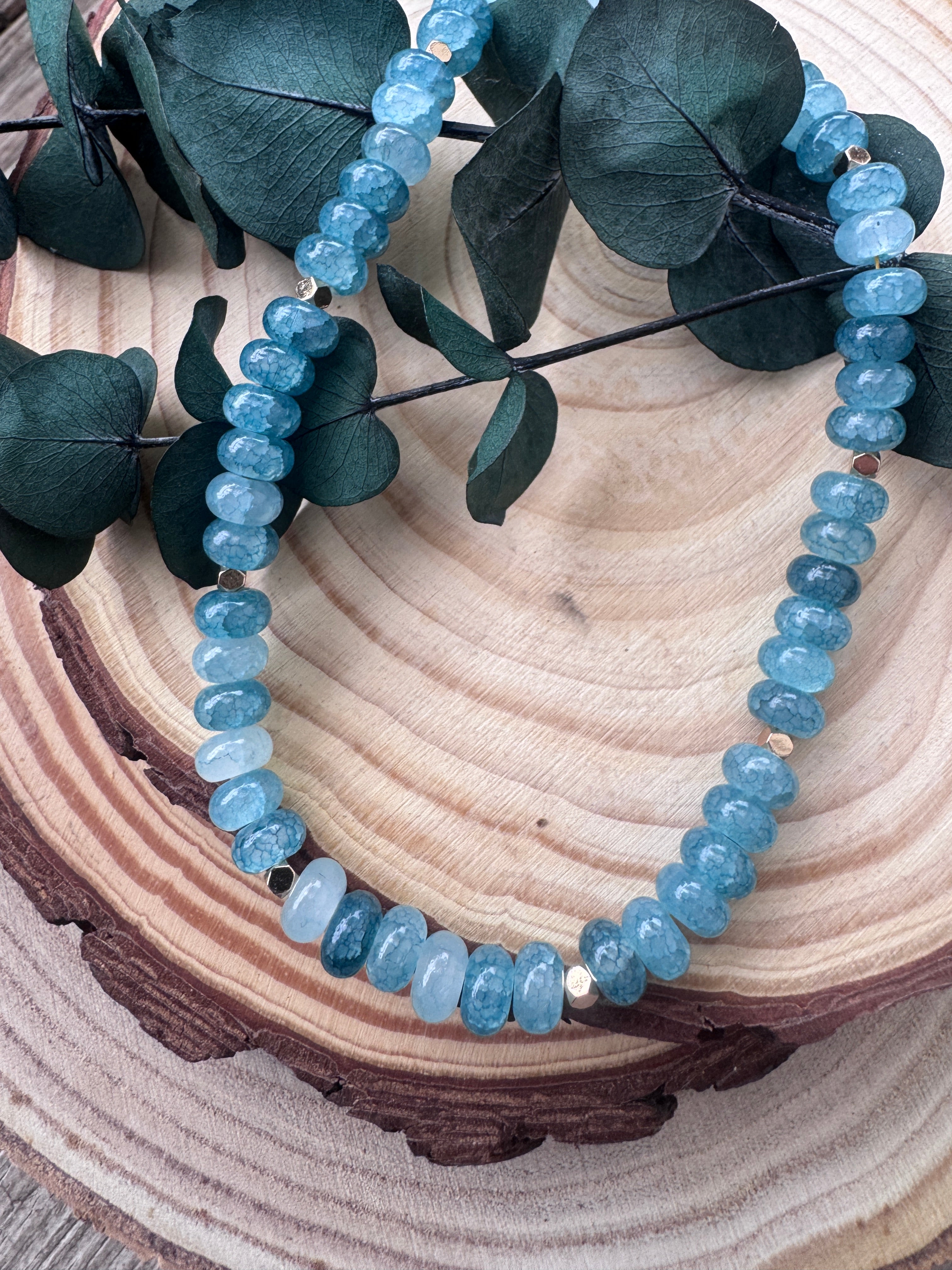 Collier Bubble Fun perles rondelles facettées bleu fait main Maison Iconic