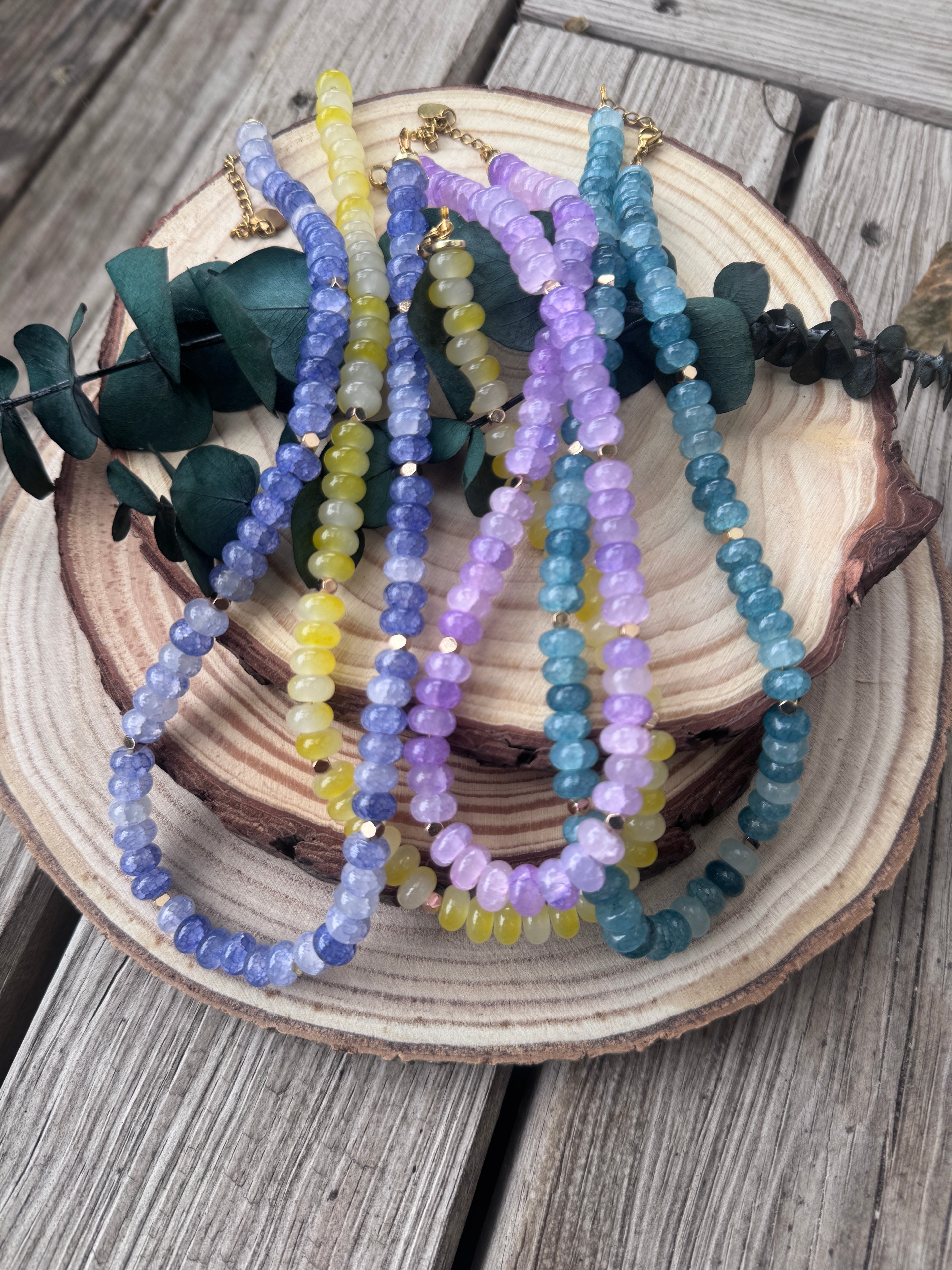 Collier Bubble Fun perles rondelles rose pierre naturelle collier coloré femme 