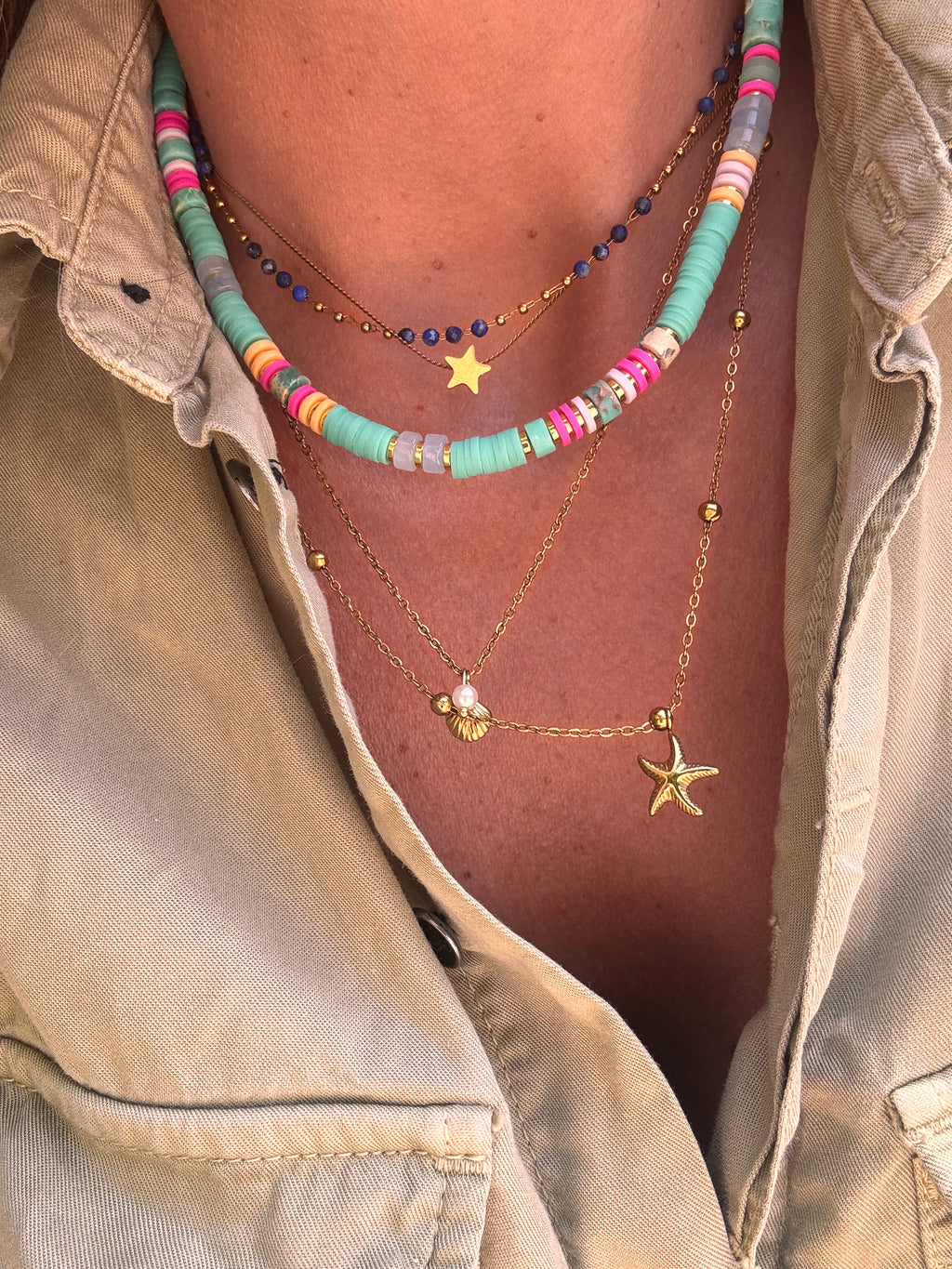 Collier Cosma en acier inoxydable avec perles heishi