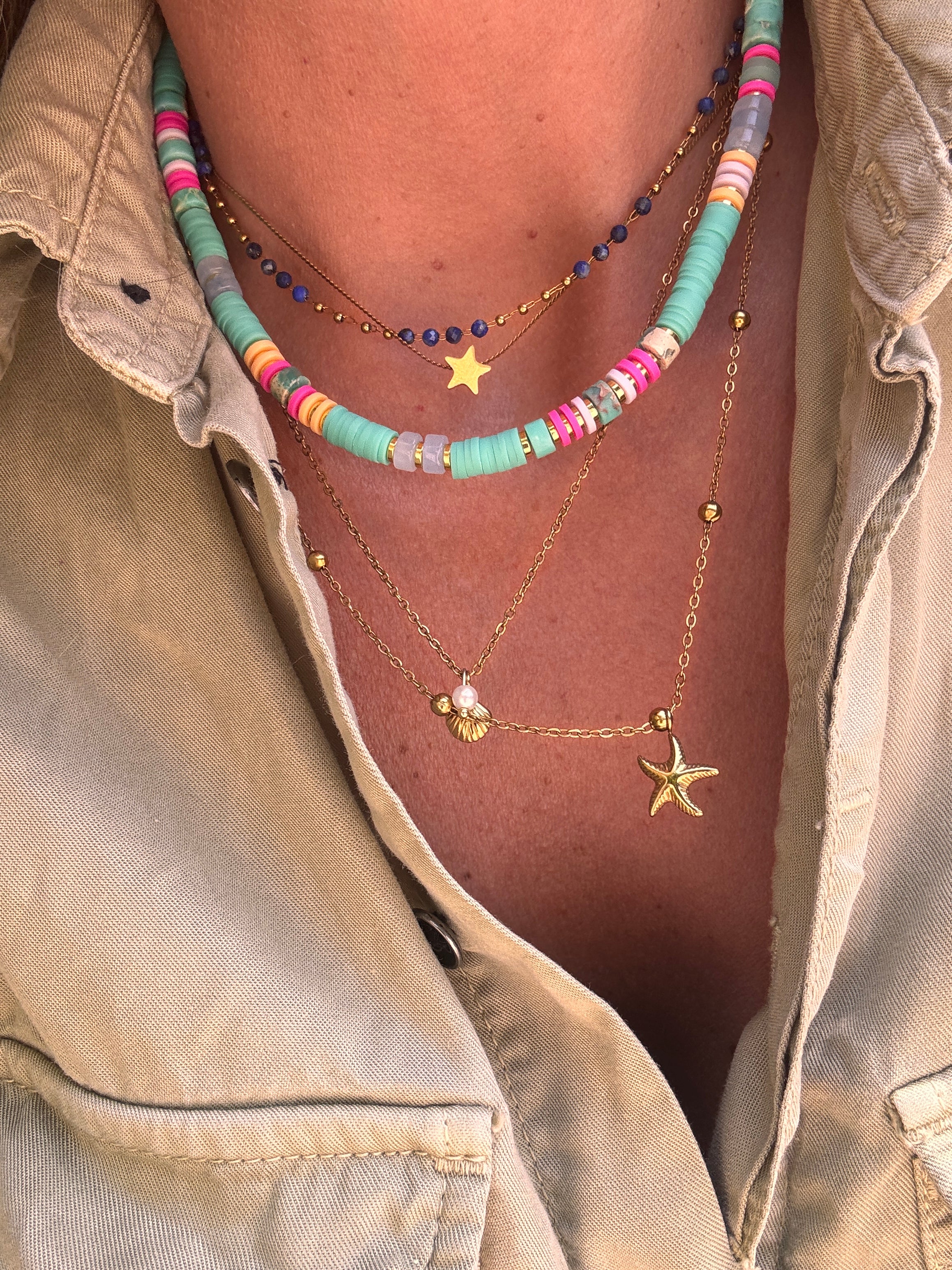 Collier Cosma en acier inoxydable avec perles heishi
