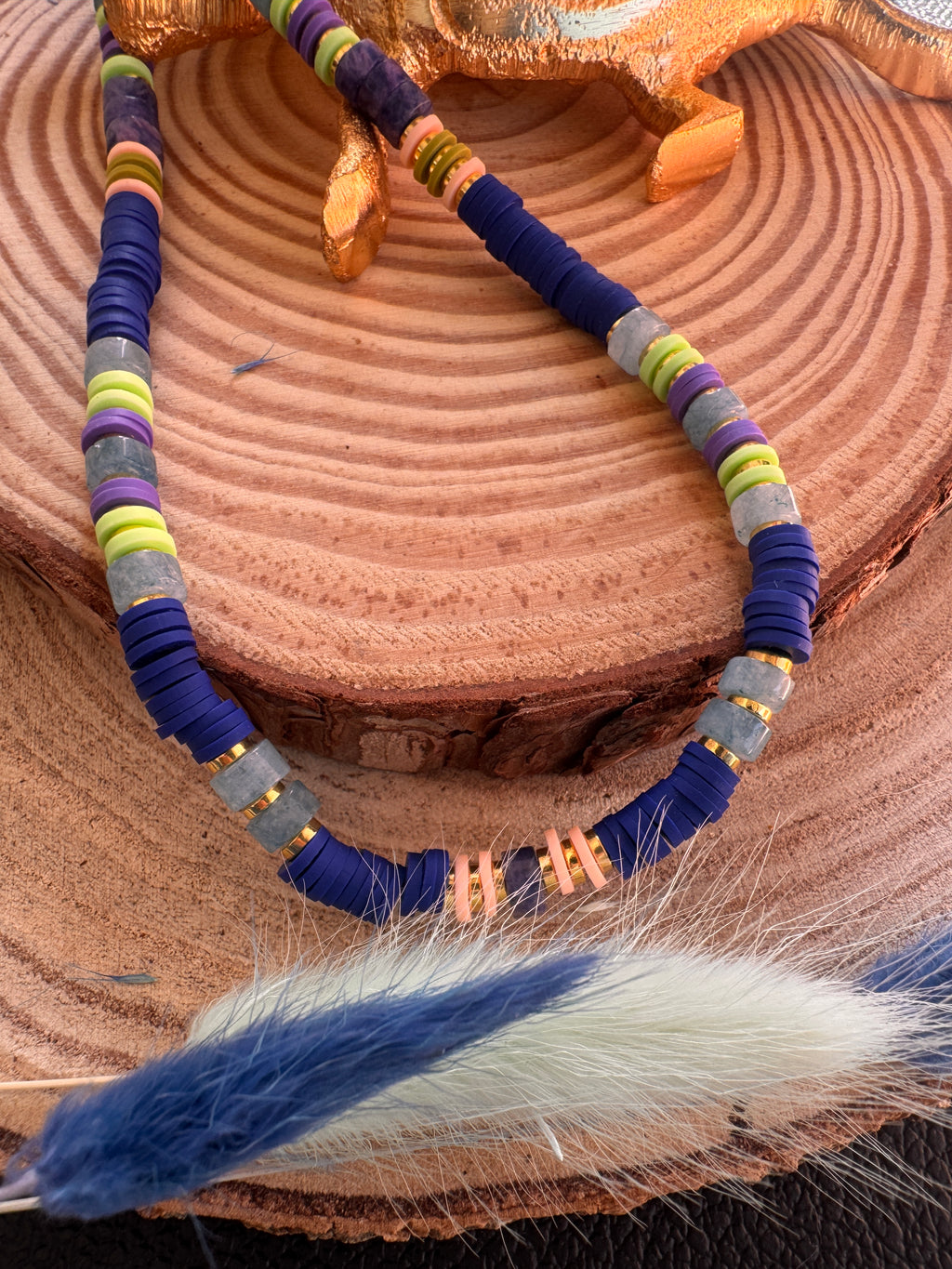 Collier Indigo estival porté bijou bohème été bleu indigo Made in Landes