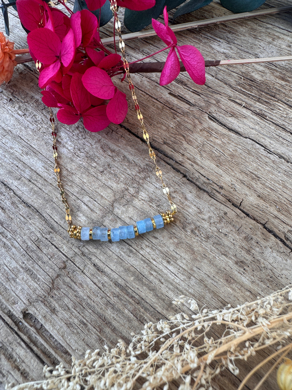 Collier Key West pierre naturelle améthyste acier inoxydable bleu ciel
