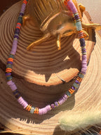 Collier Maldives perles heishi lilas violet corail et pierres naturelles fait main Maison Iconic