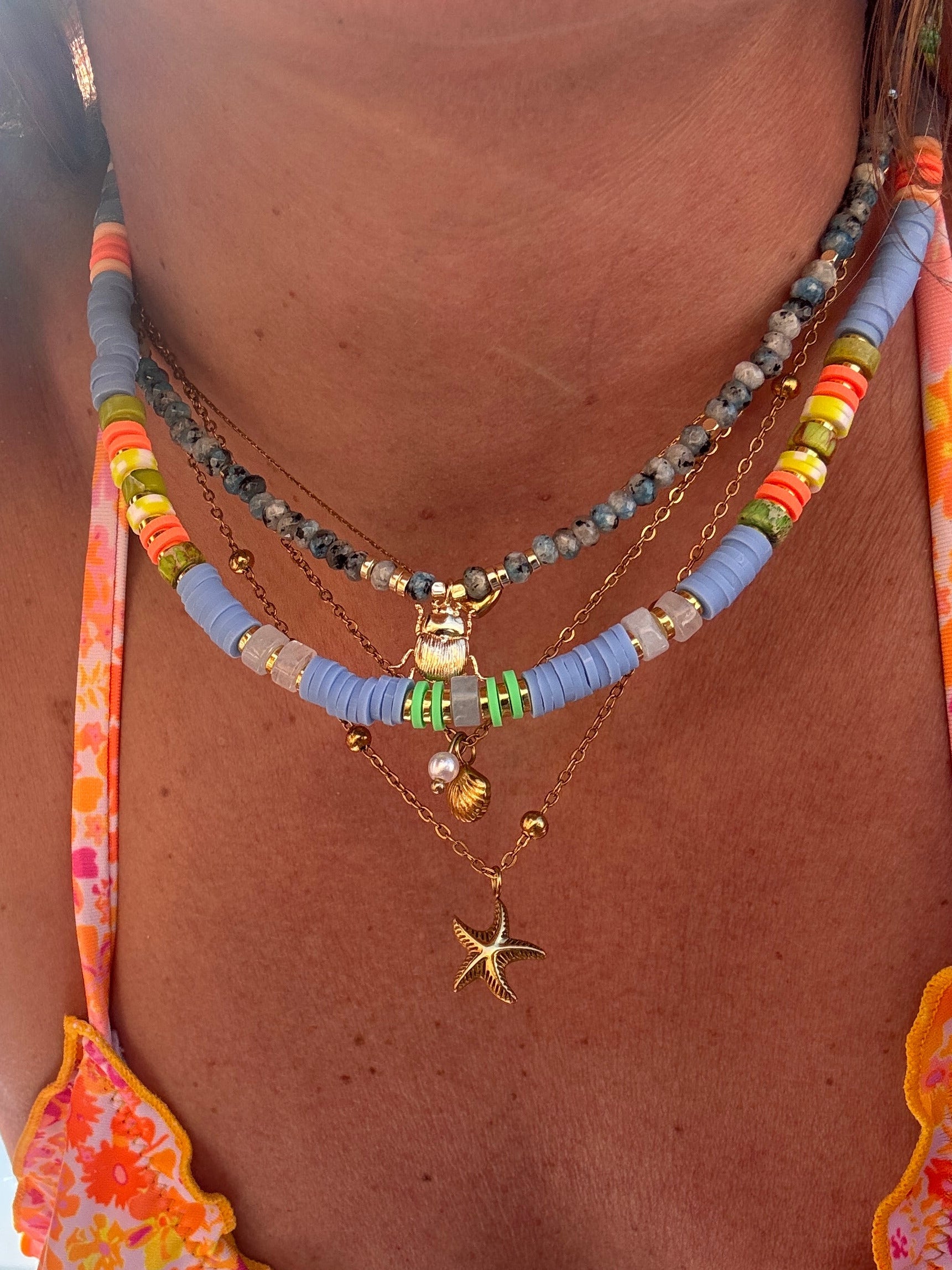 Collier Néréide – perles Heishi bleu lavande