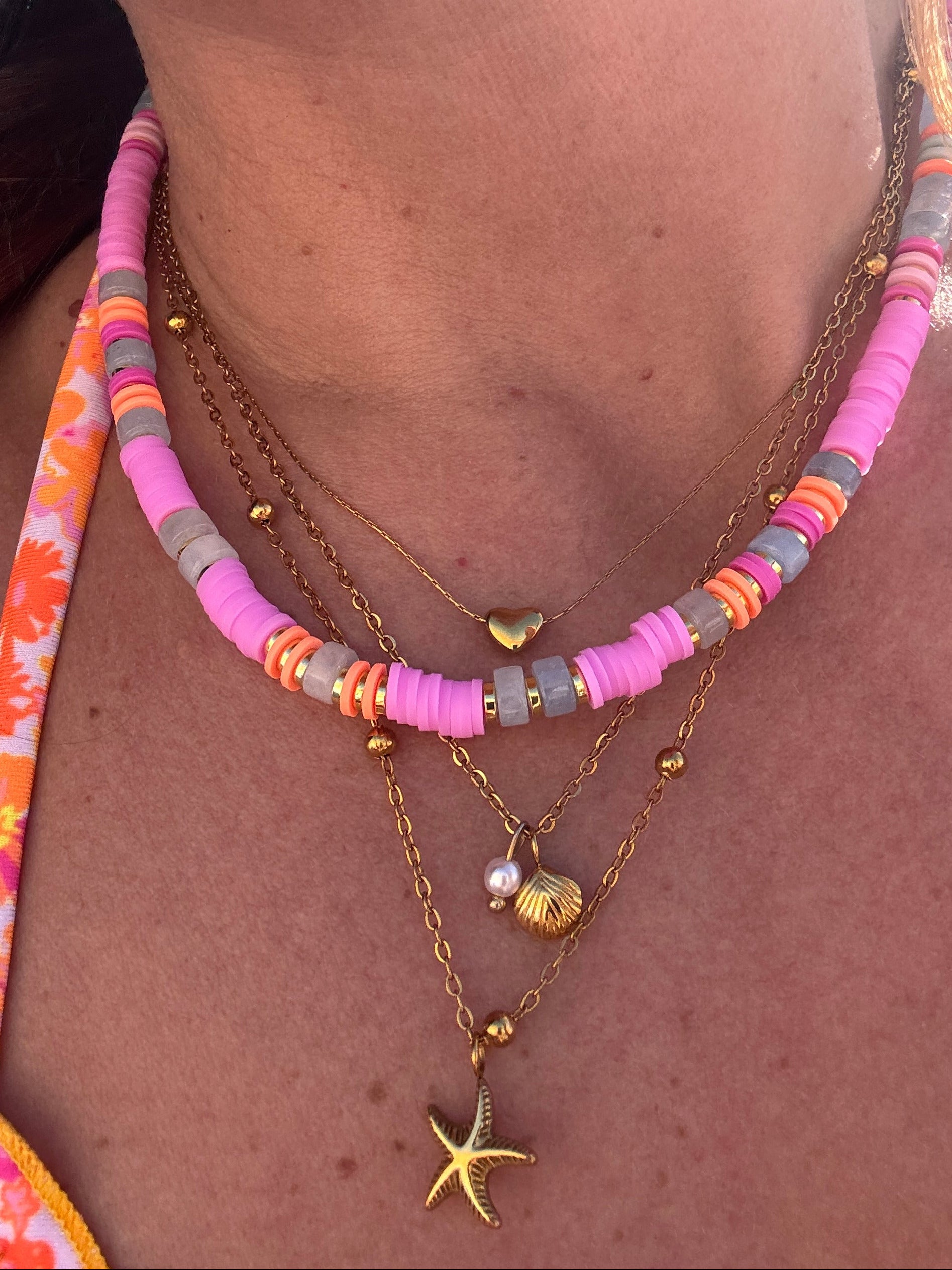 Collier Pamplemousse – Perles Heishi & Pierres Naturelles  