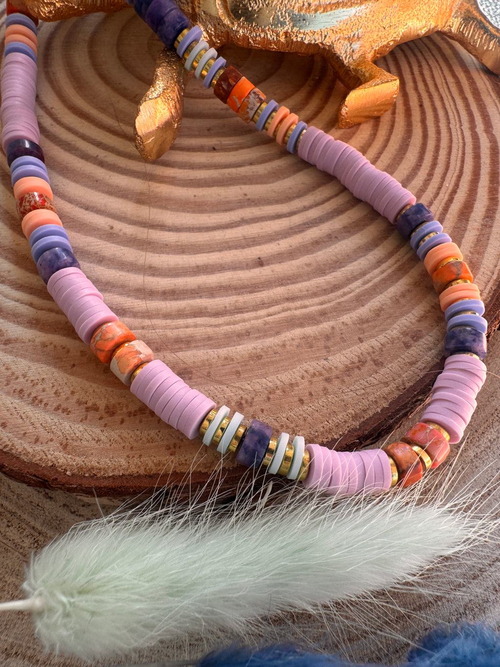 Collier Rosée perles heishi rose pâle lilas