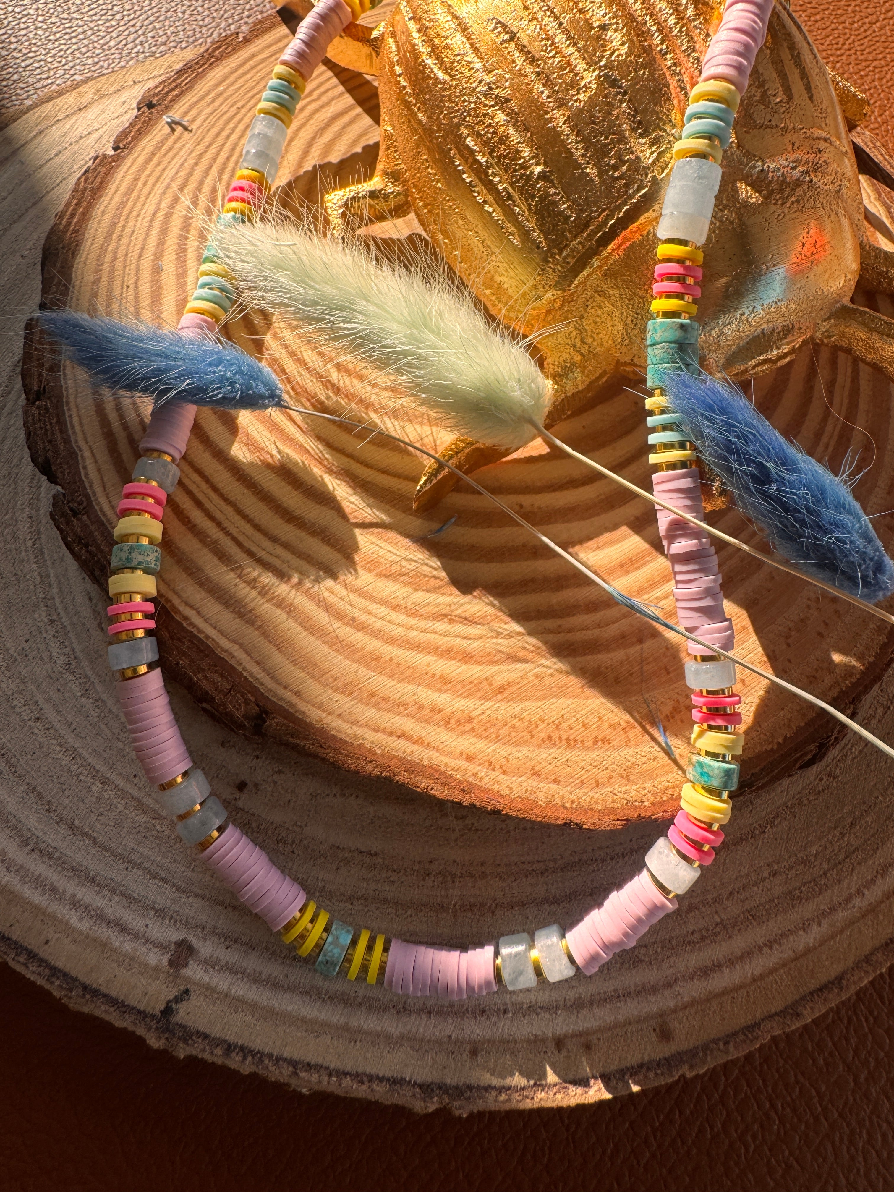 Collier Sakura – Perles Heishi & Pierres Naturelles