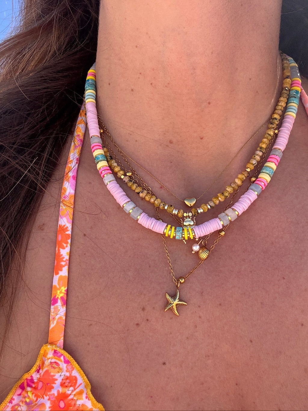 Collier Sakura – perles Heishi rose poudré