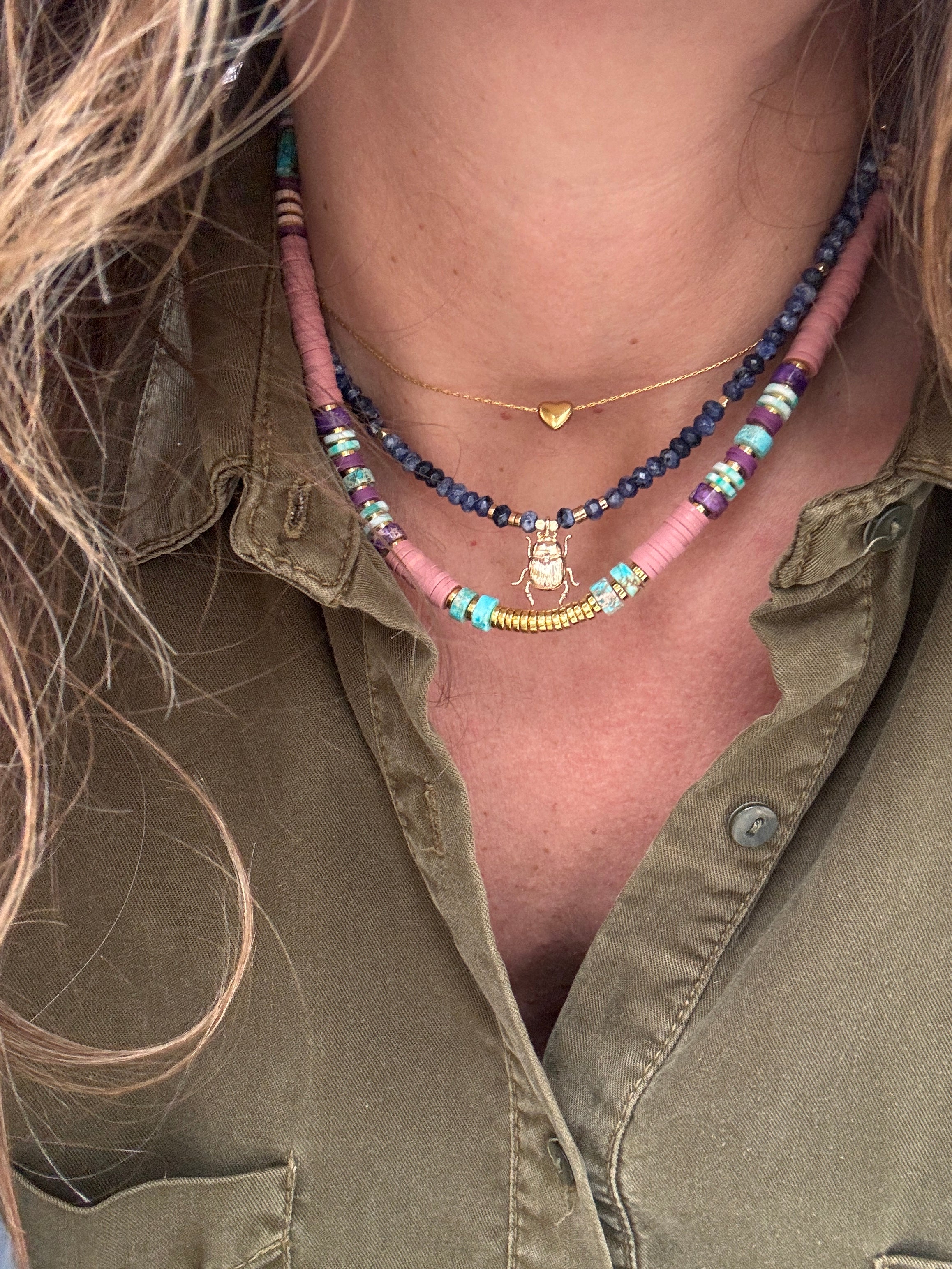 Collier bohème coloré perles Heishi nuances naturelles Made in Landes