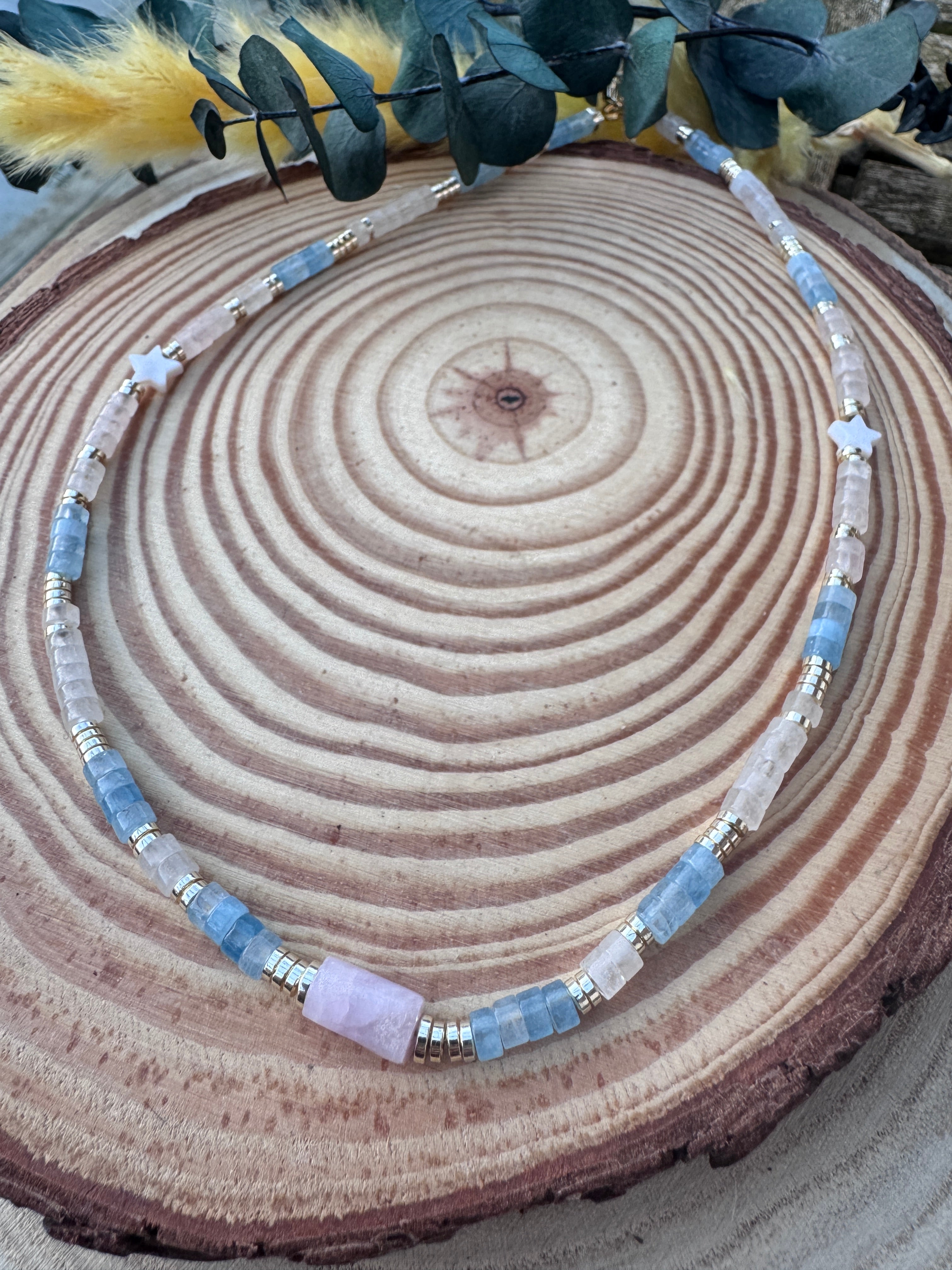 Collier femme pierres naturelles reflets acier inoxydable Made in Landes
