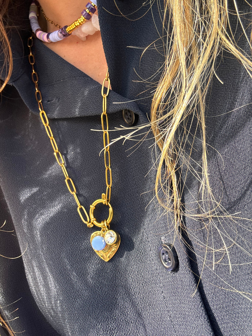 Collier fin élégant pierres naturelles colorées acier inoxydable femme Made in Landes