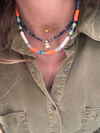 Collier fleuri printemps été perles colorées douces Made in Landes