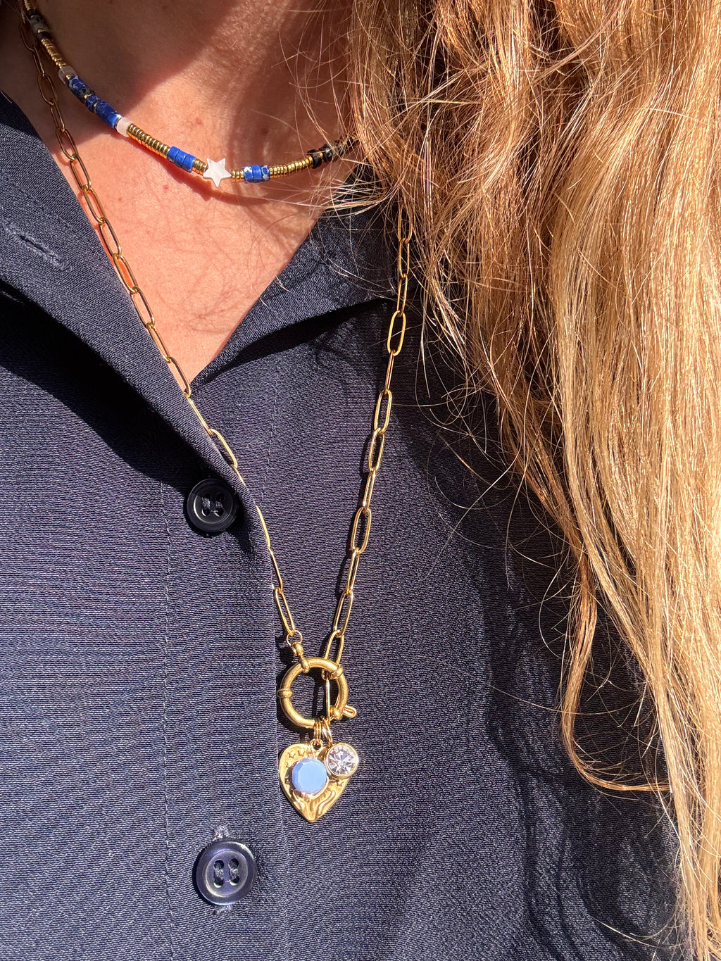 Collier Œil du Tigre charm cœur et étoile acier inoxydable waterproof Maison Iconic