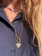 Collier Œil du Tigre charm cœur et étoile acier inoxydable waterproof Maison Iconic