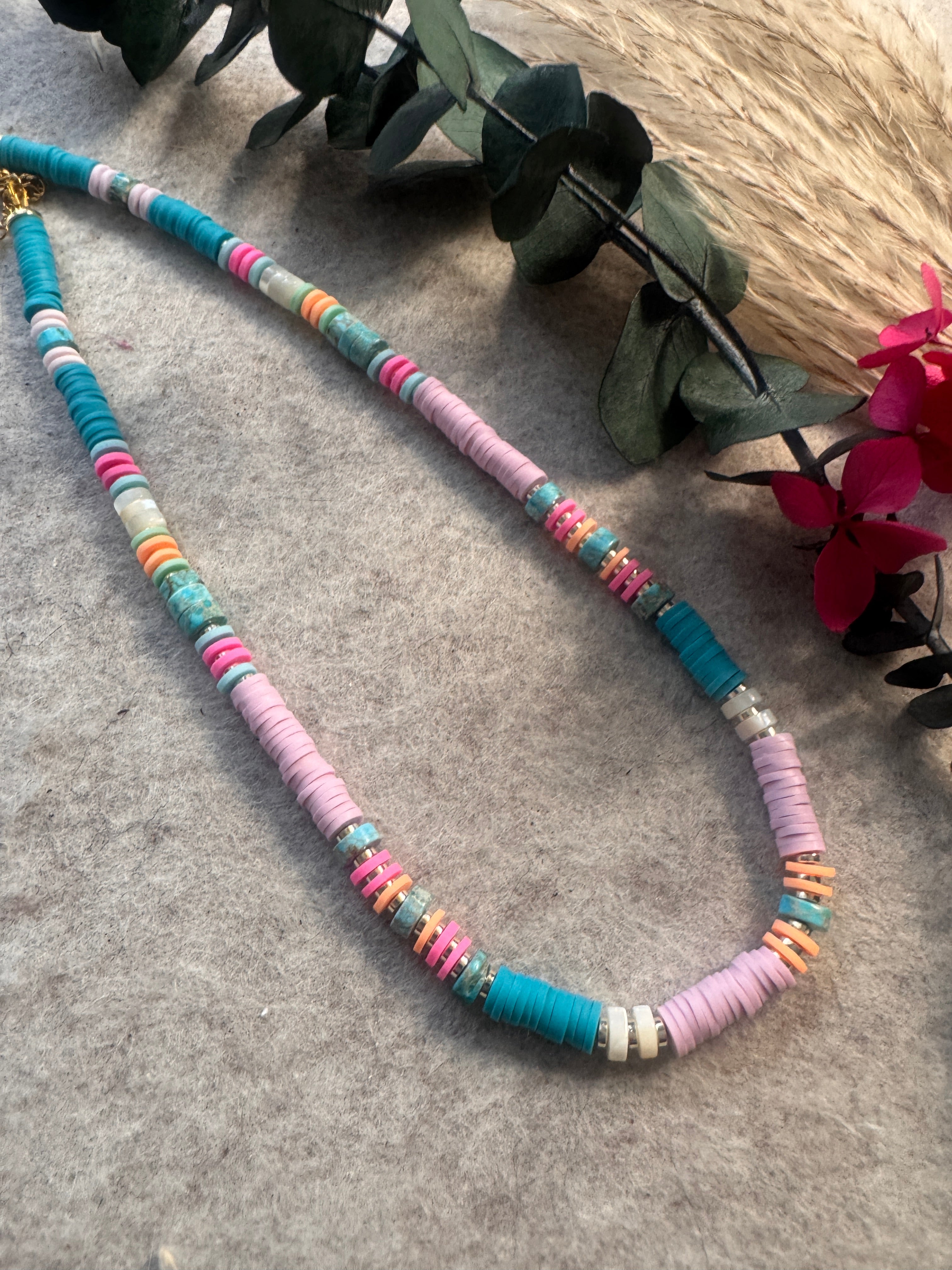 Collier layering femme style bohème solaire fait main Landes