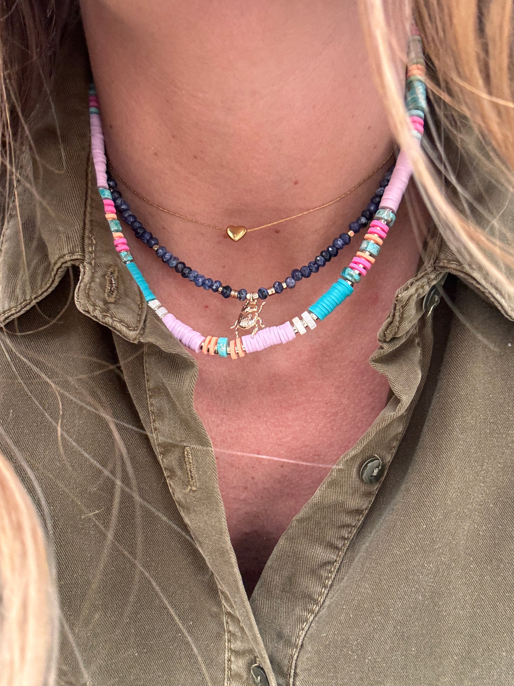 Collier lumineux bijou solaire été perles Heishi Made in Landes