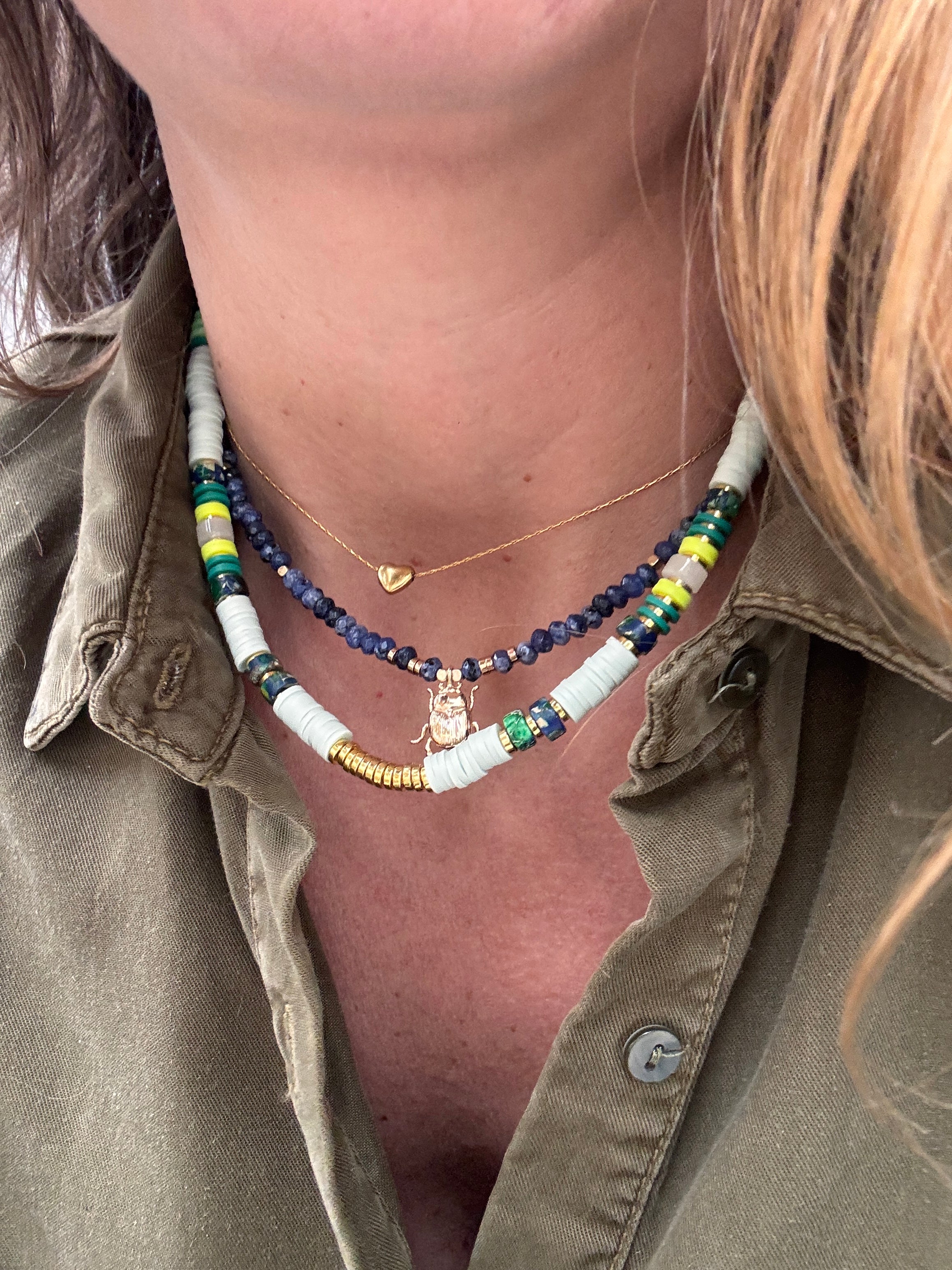 Collier surf perles Heishi style plage été Made in Landes