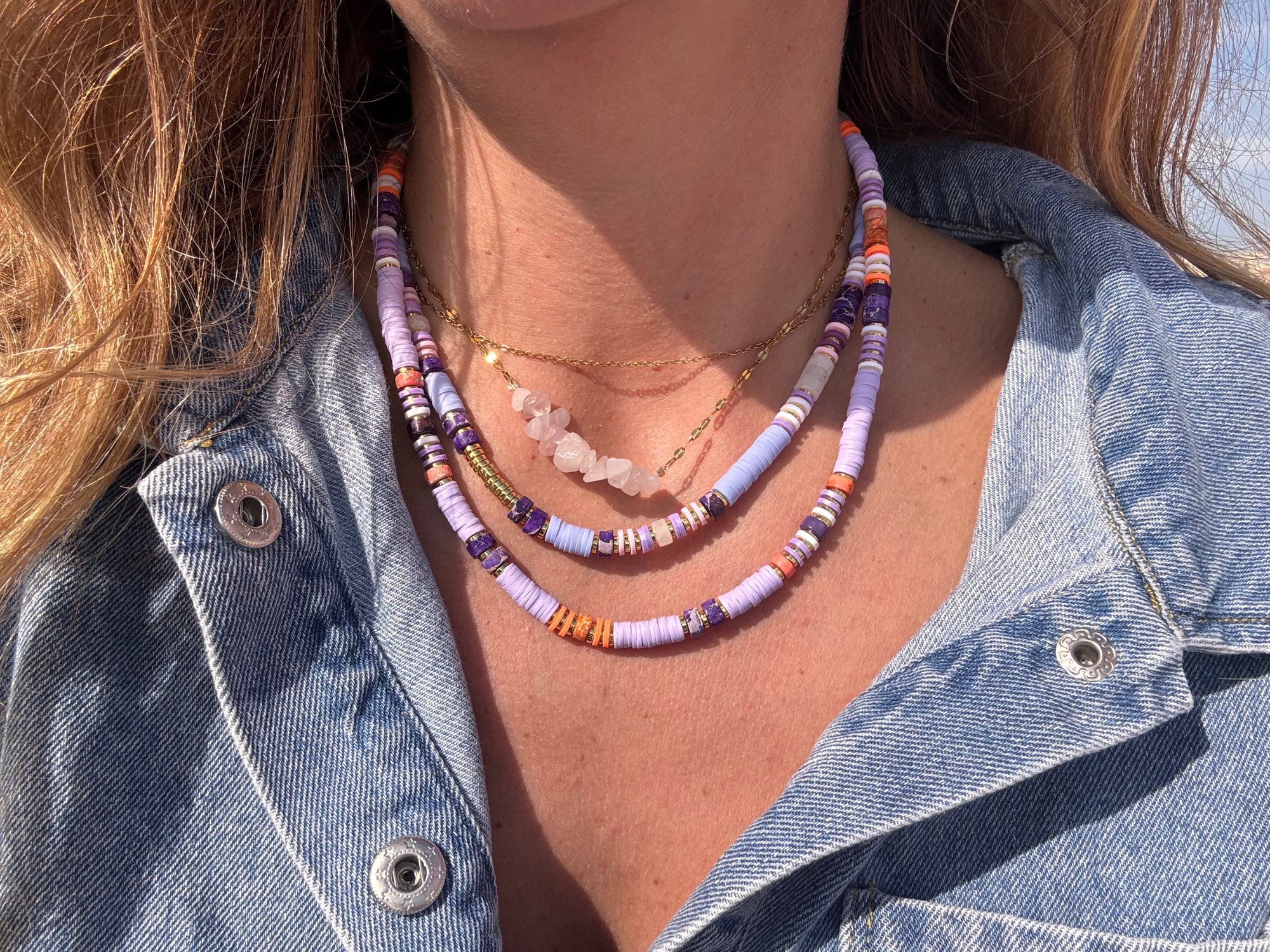 Détail perles Heishi 6mm collier Azal bijou artisanal résistant à l'eau