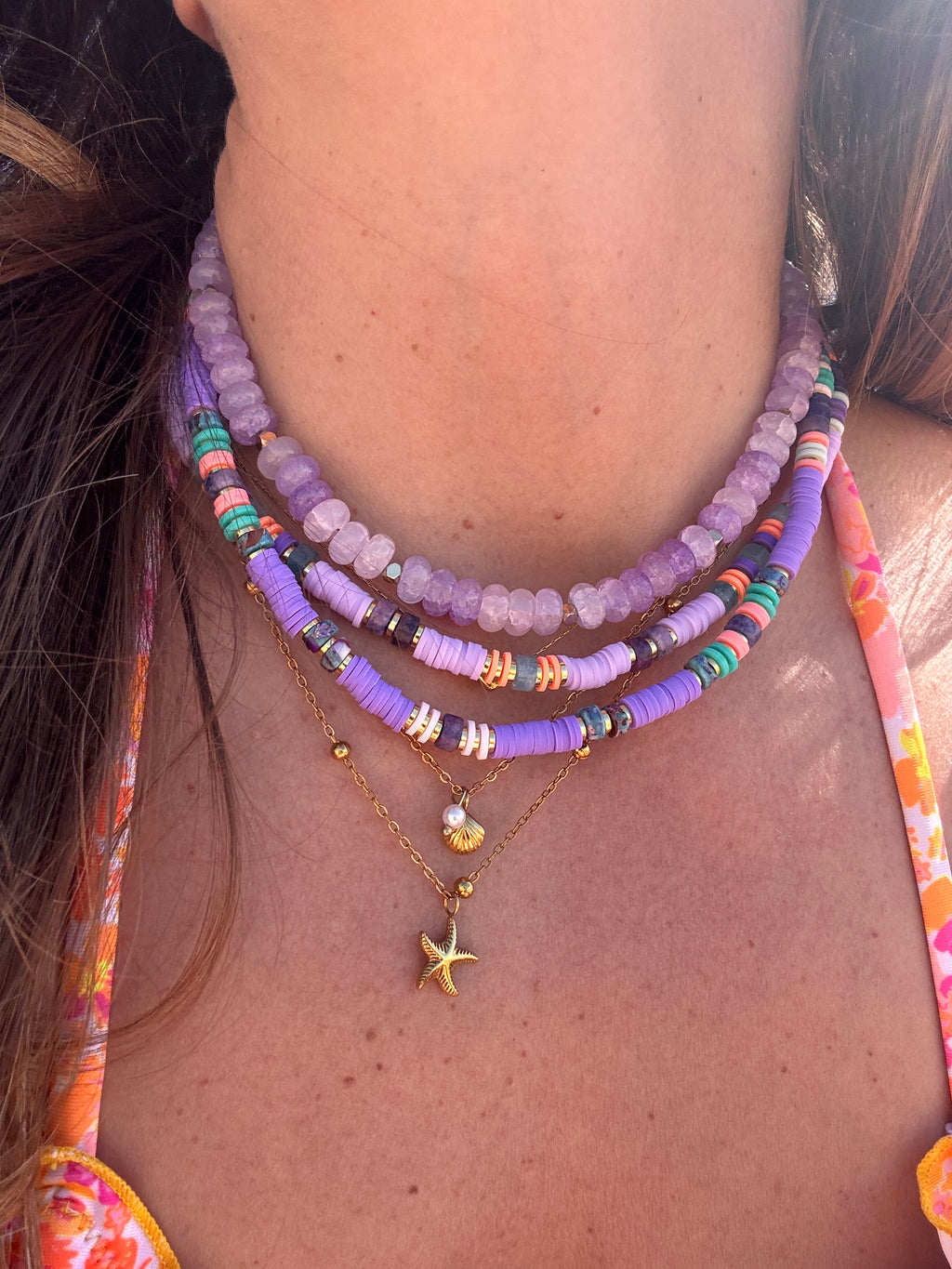 Détail perles Heishi et pierres naturelles collier Maldives Maison Iconic