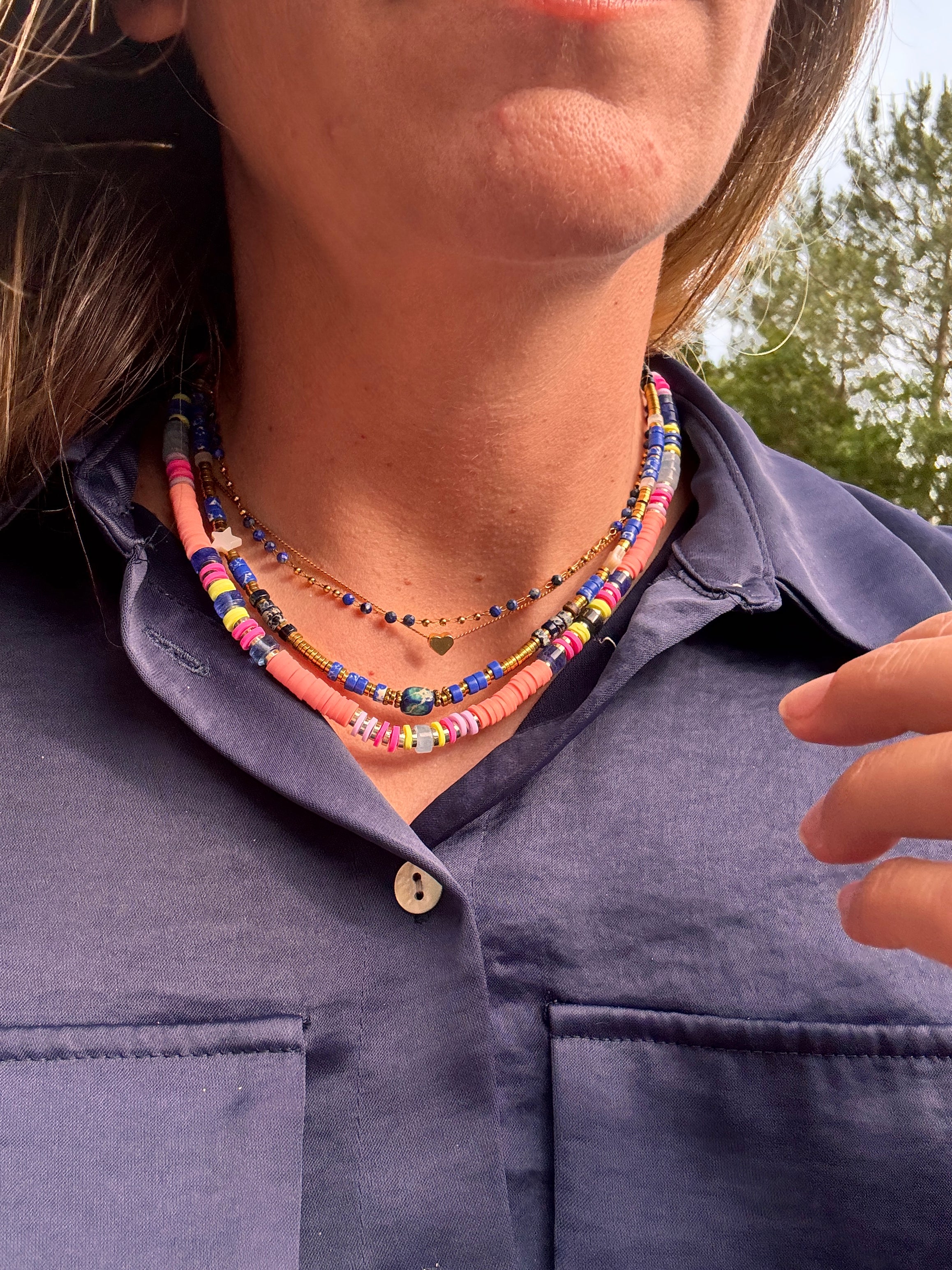 Collier CopaCabana – Perles Heishi Multicolores & Pierres Naturelles Fait Main