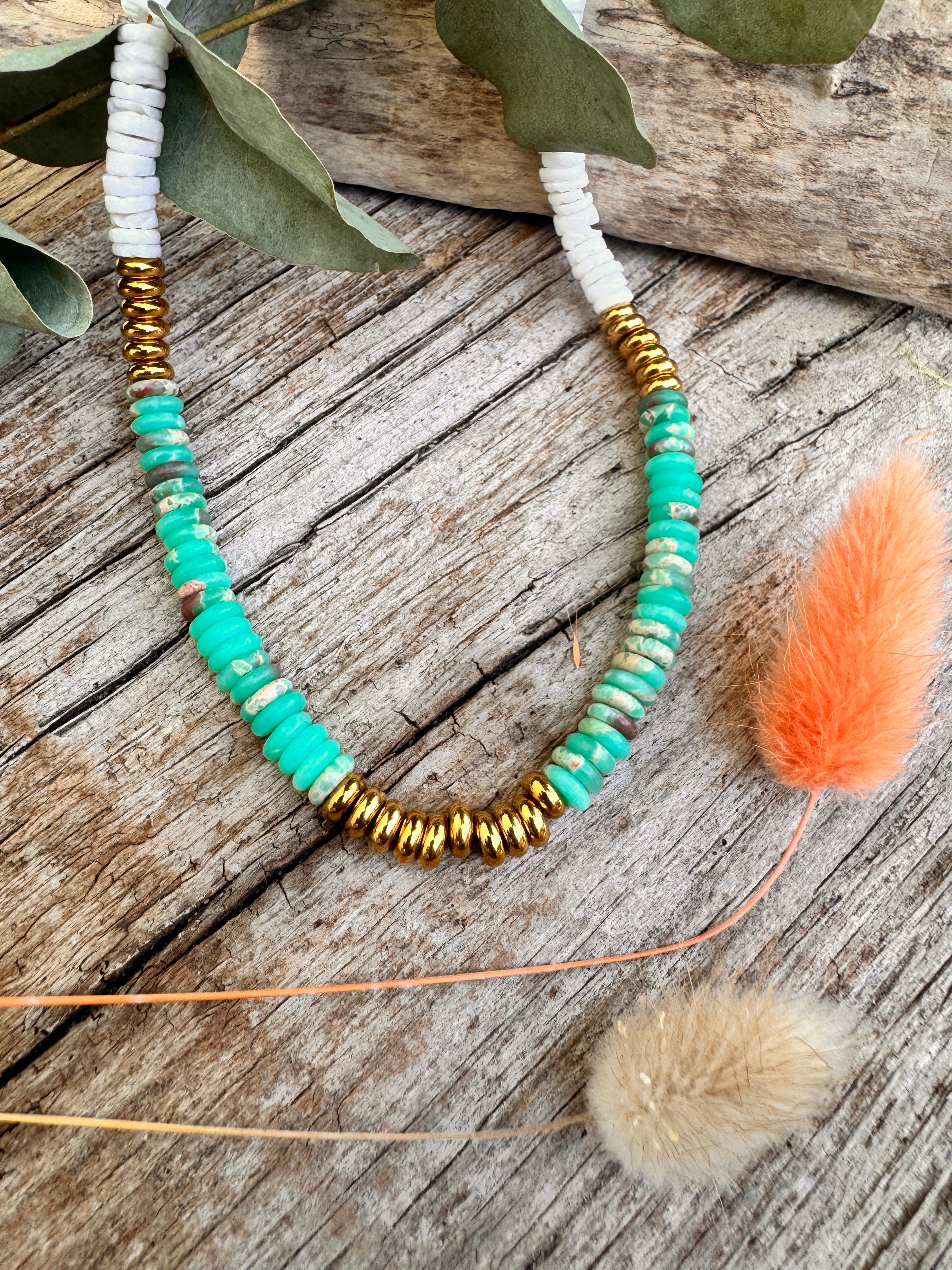 Collier Shou — Jaspe Sodalite & Perles Heishi | Pierre Naturelle & Accents Dorés