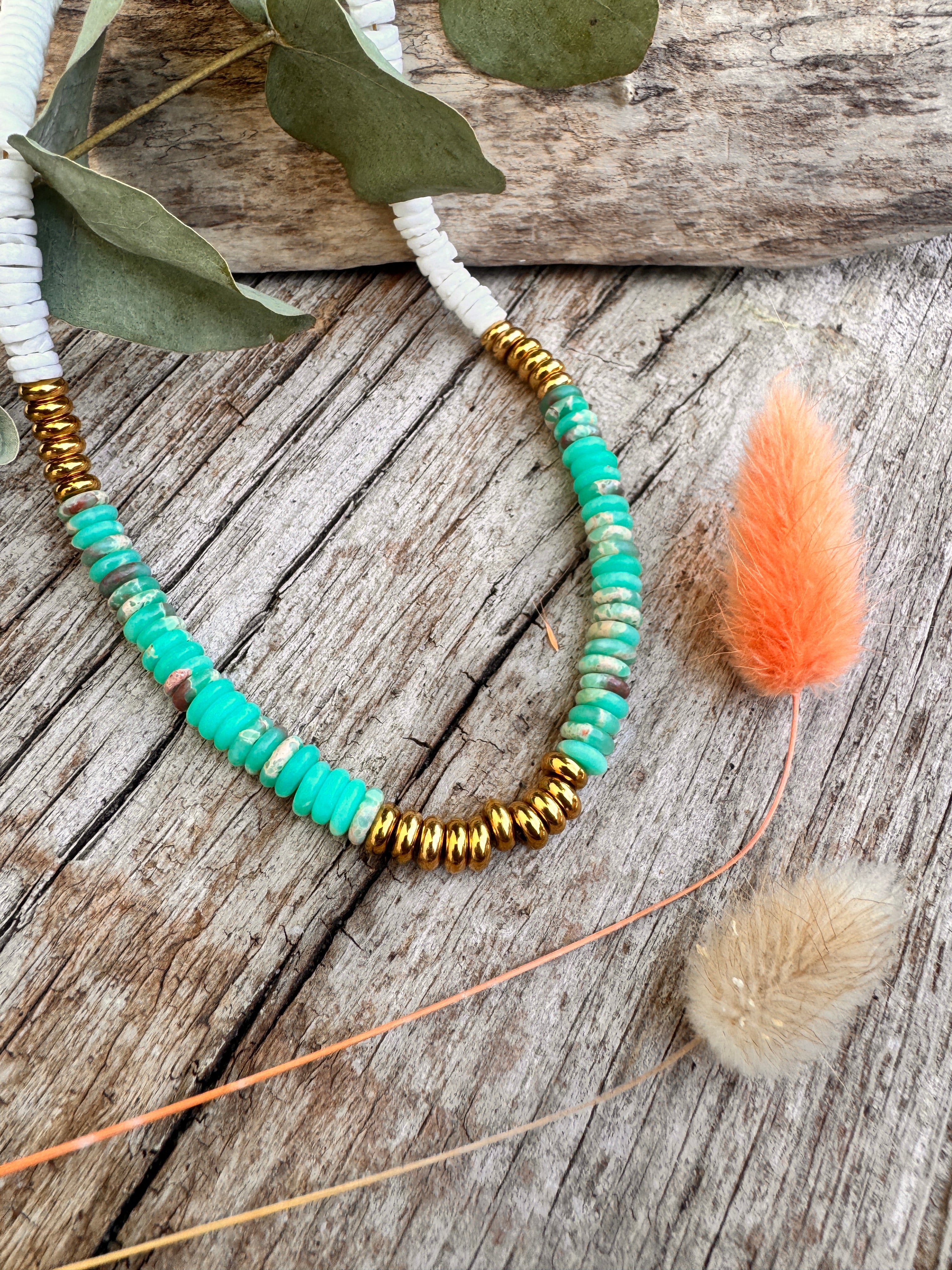 Collier Shou — Jaspe Sodalite & Perles Heishi | Pierre Naturelle & Accents Dorés