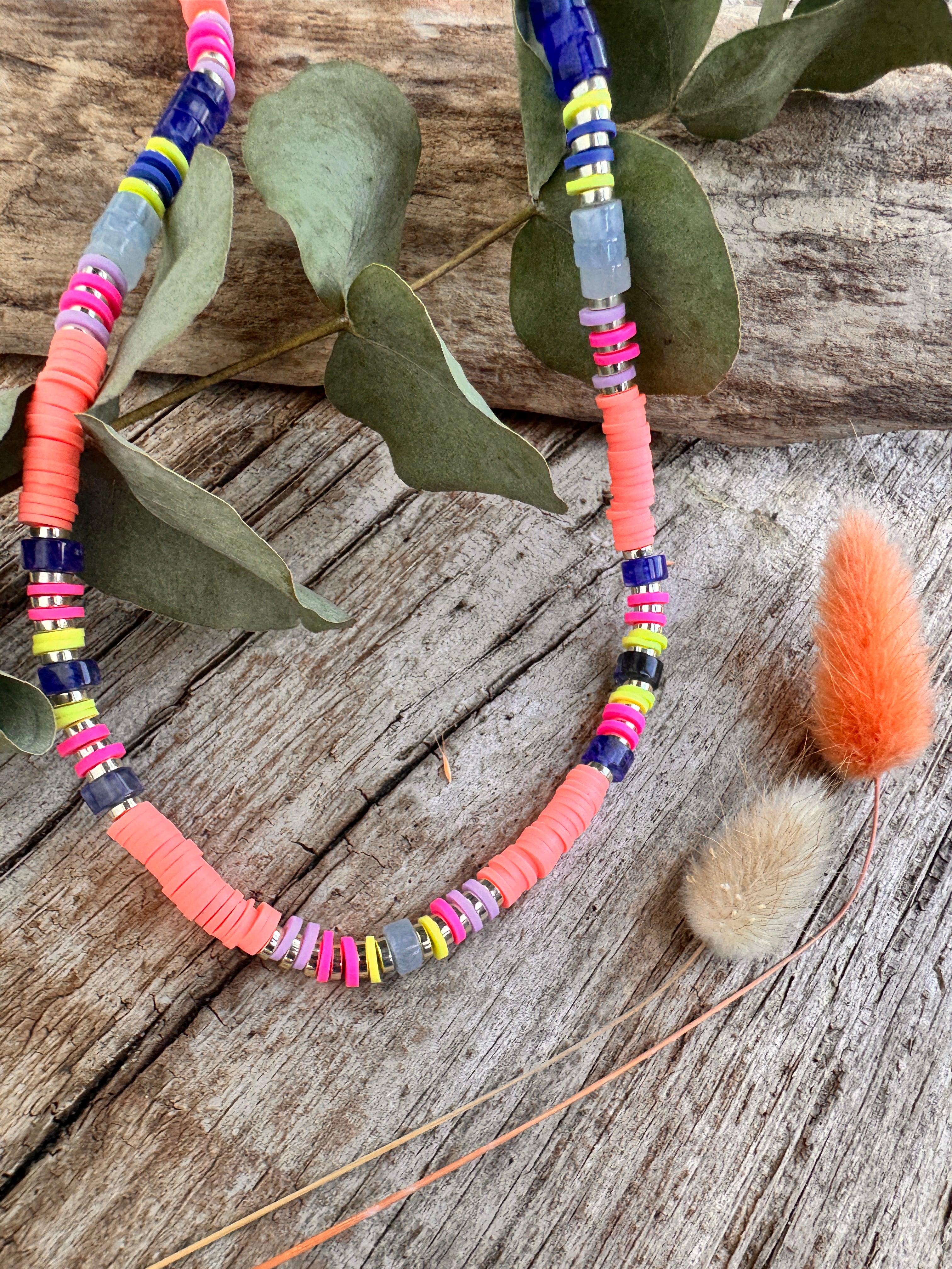 Collier CopaCabana – Perles Heishi Multicolores & Pierres Naturelles Fait Main