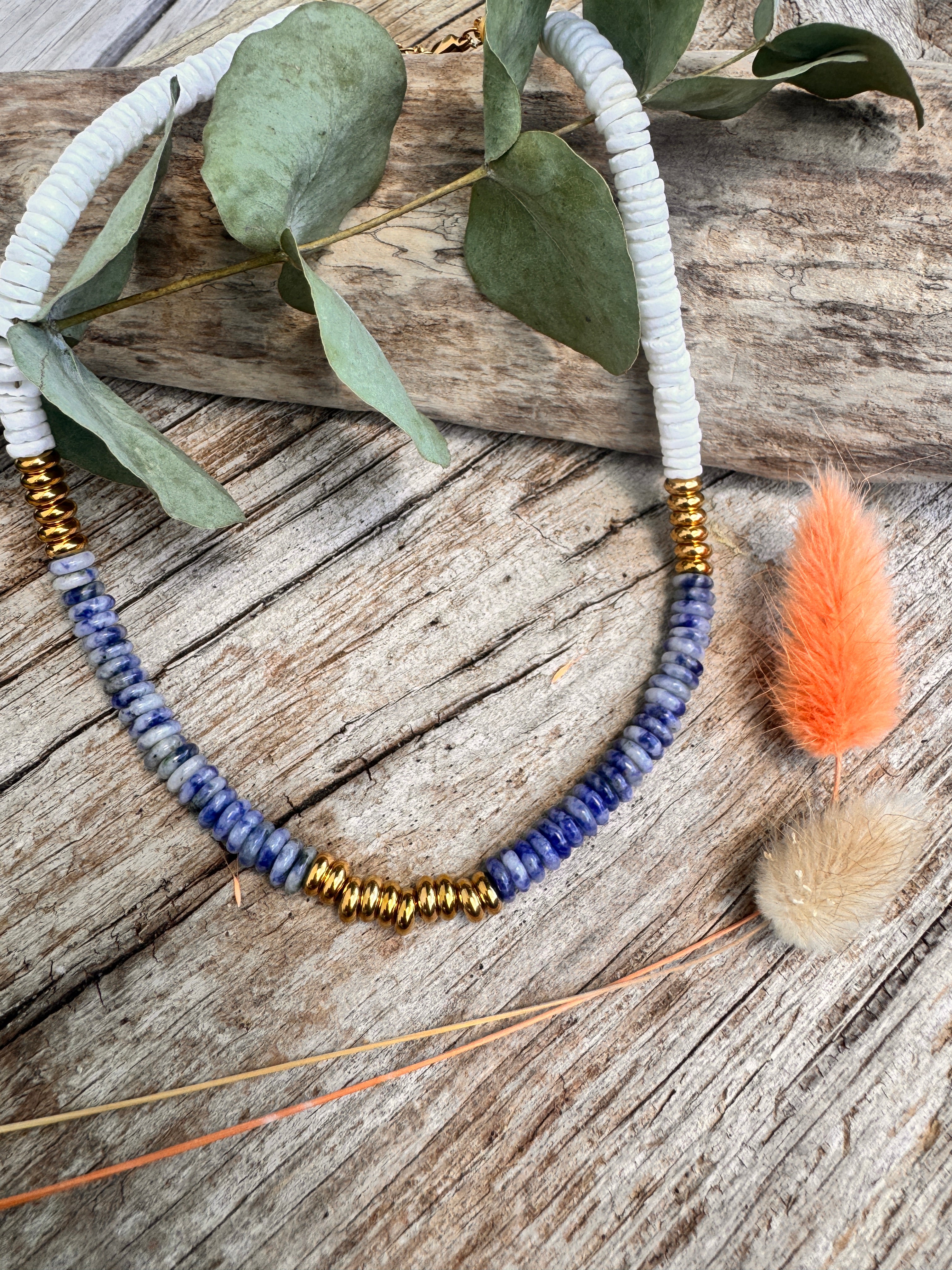Collier Shou — Jaspe Sodalite & Perles Heishi | Pierre Naturelle & Accents Dorés