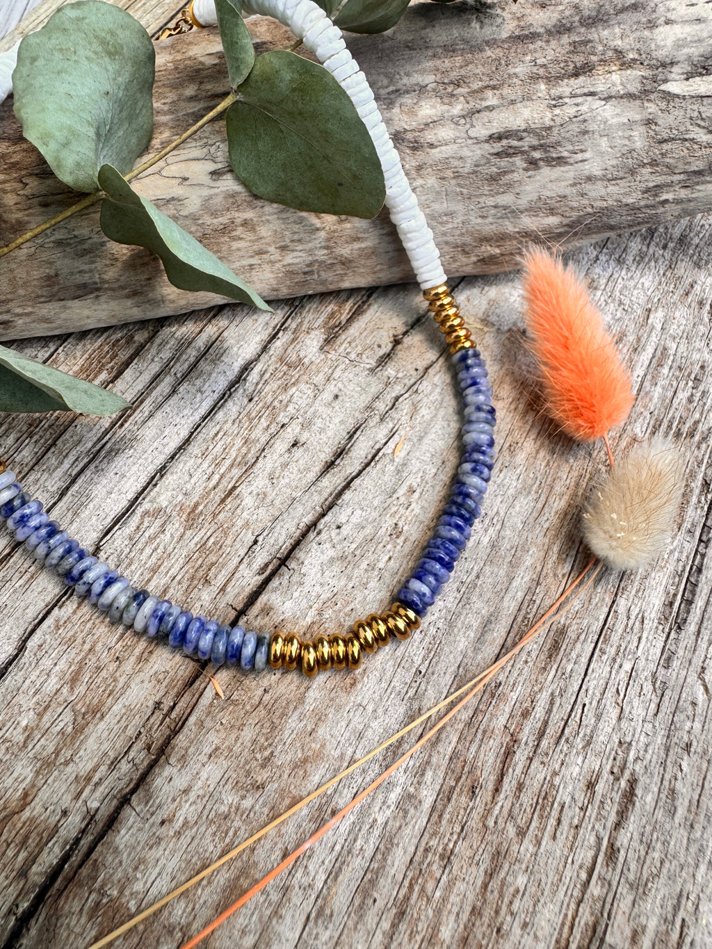 Collier Shou — Jaspe Sodalite & Perles Heishi | Pierre Naturelle & Accents Dorés