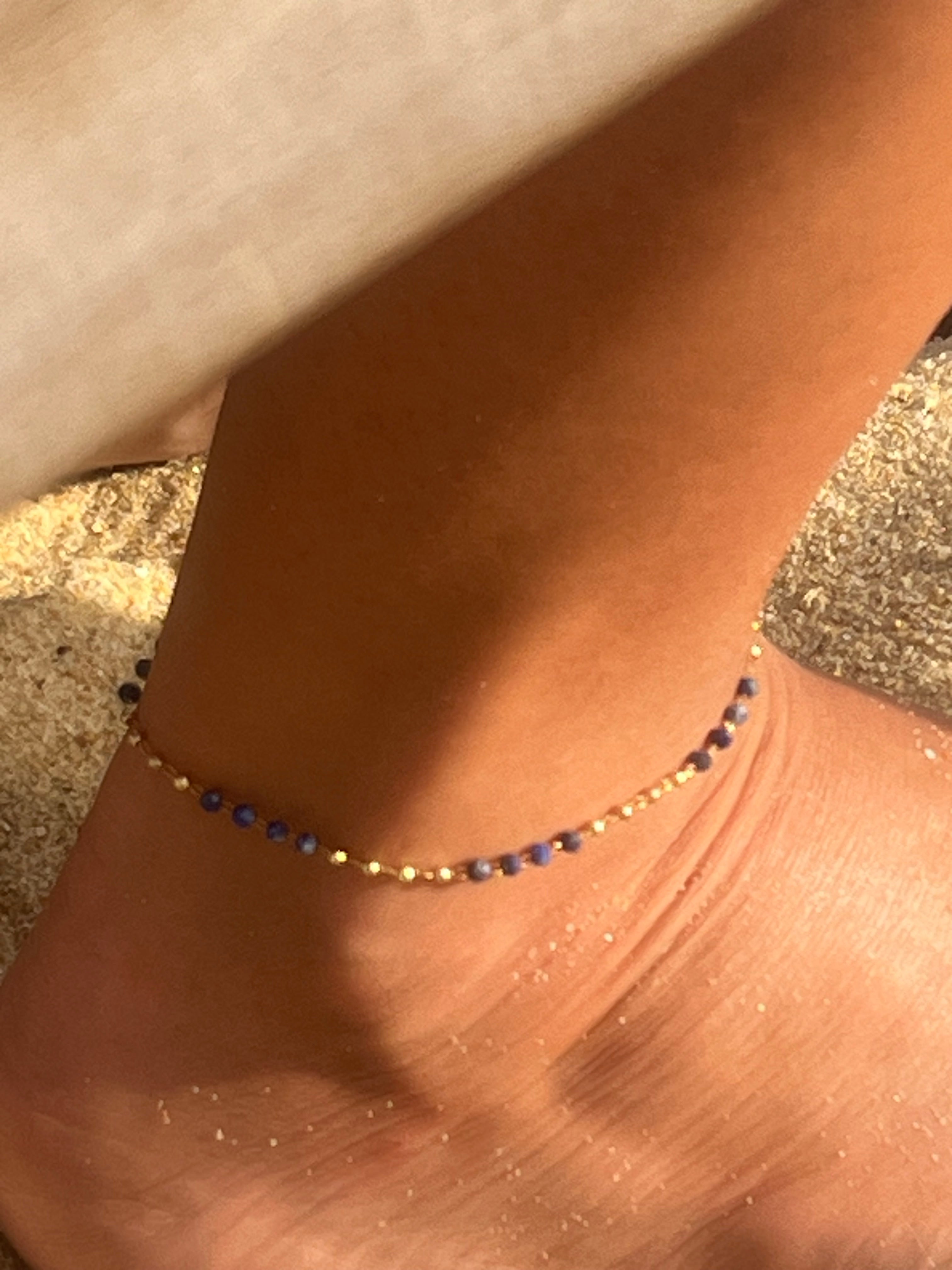 Bracelet de Cheville Lagon – Bille acier & Lapis-Lazuli