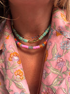 Collier Pamplemousse – Perles Heishi & Pierres Naturelles