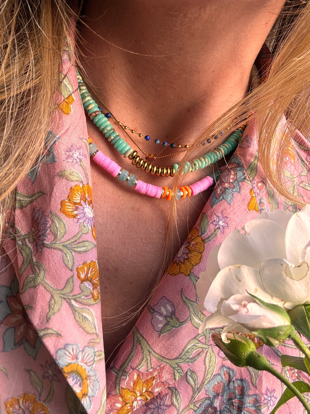 Collier Shou — Jaspe Sodalite & Perles Heishi | Pierre Naturelle & Accents Dorés