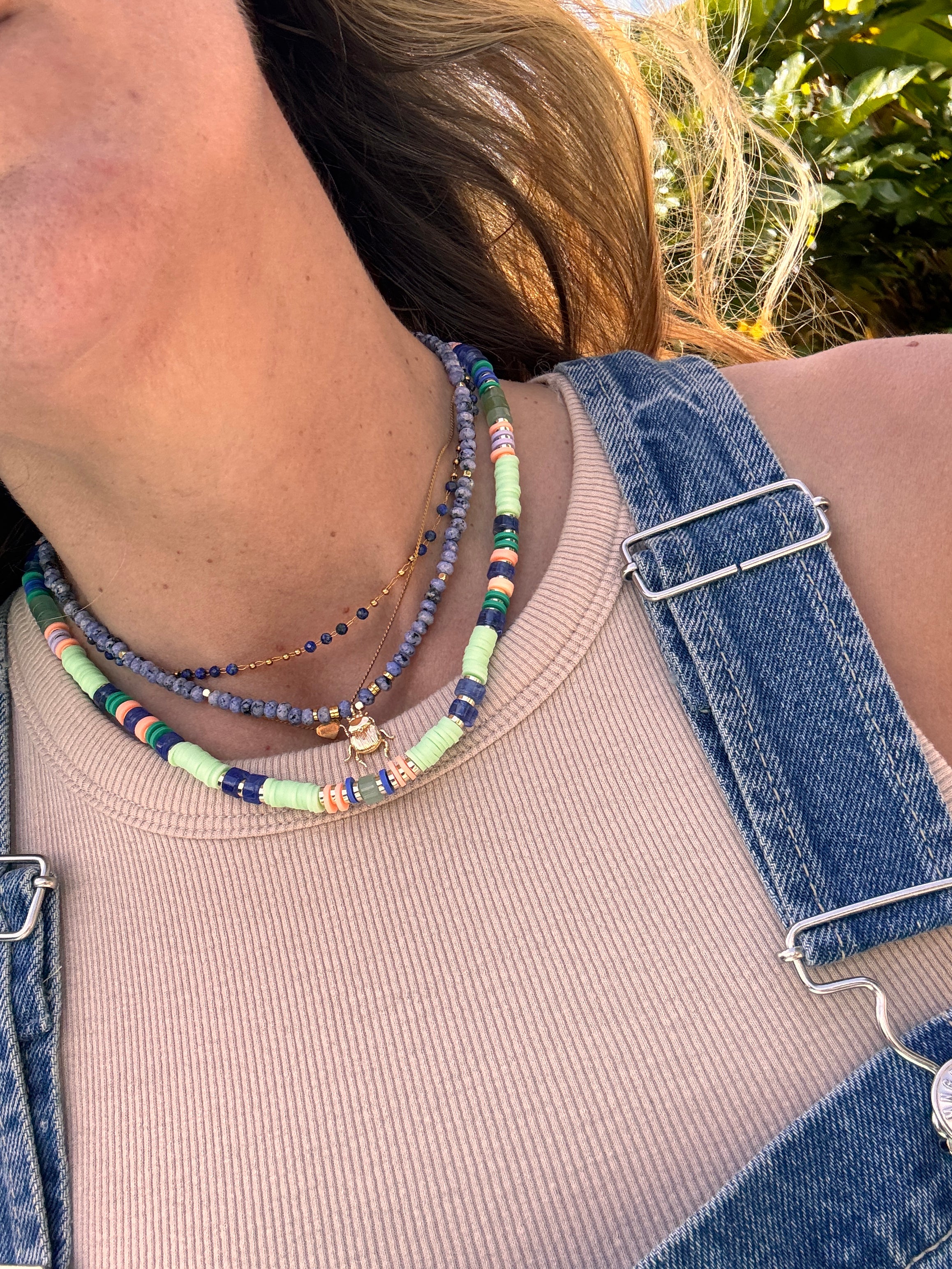 Collier Lima – Perles Heishi Vert Menthe & Bleu Cobalt