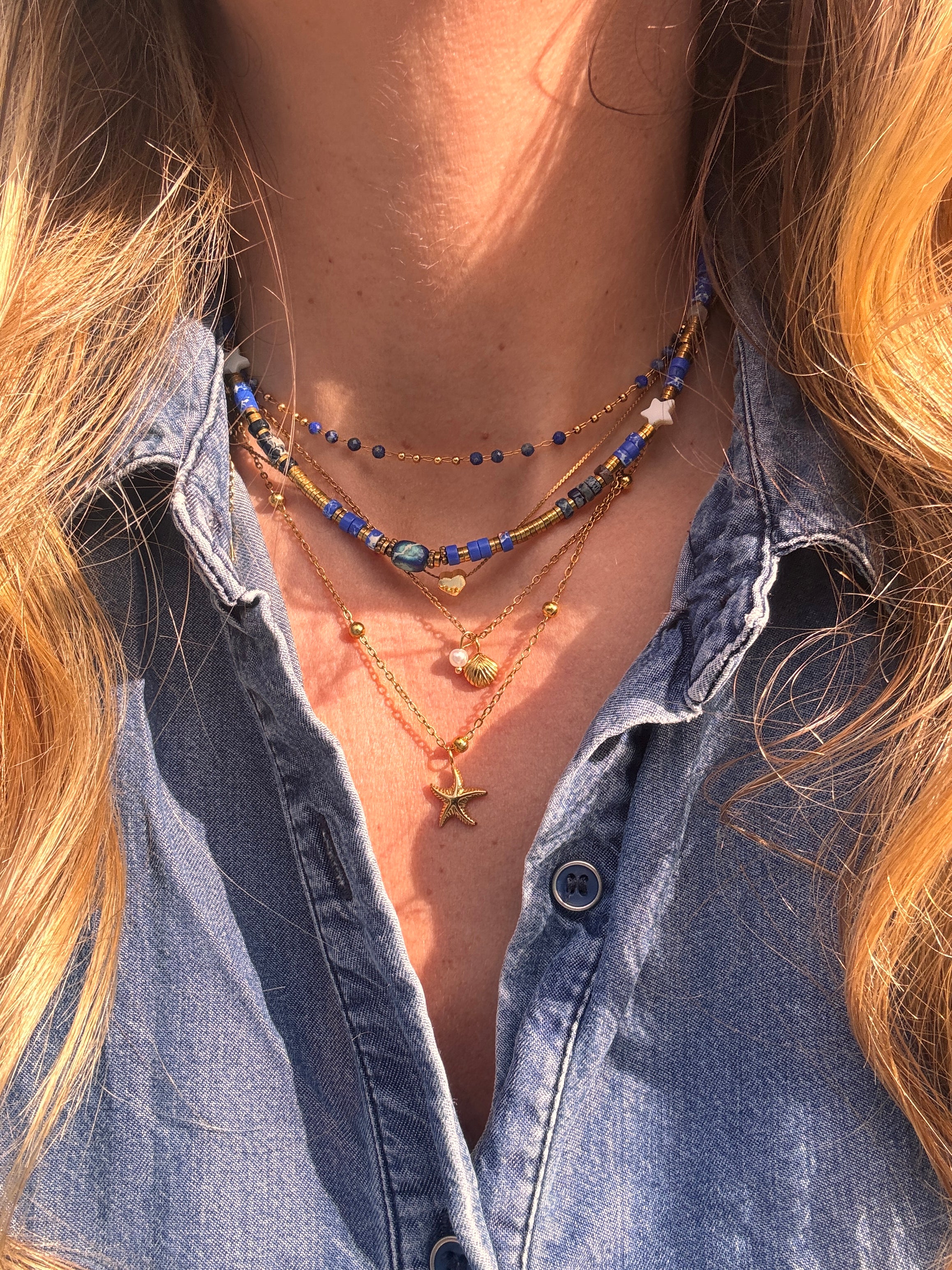 Collier Bluestone — Ras-de-cou en Lapis-Lazuli & Acier Inoxydable doré