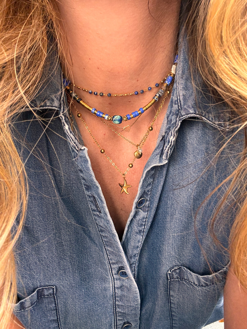 Collier Bluestone — Ras-de-cou en Lapis-Lazuli & Acier Inoxydable doré