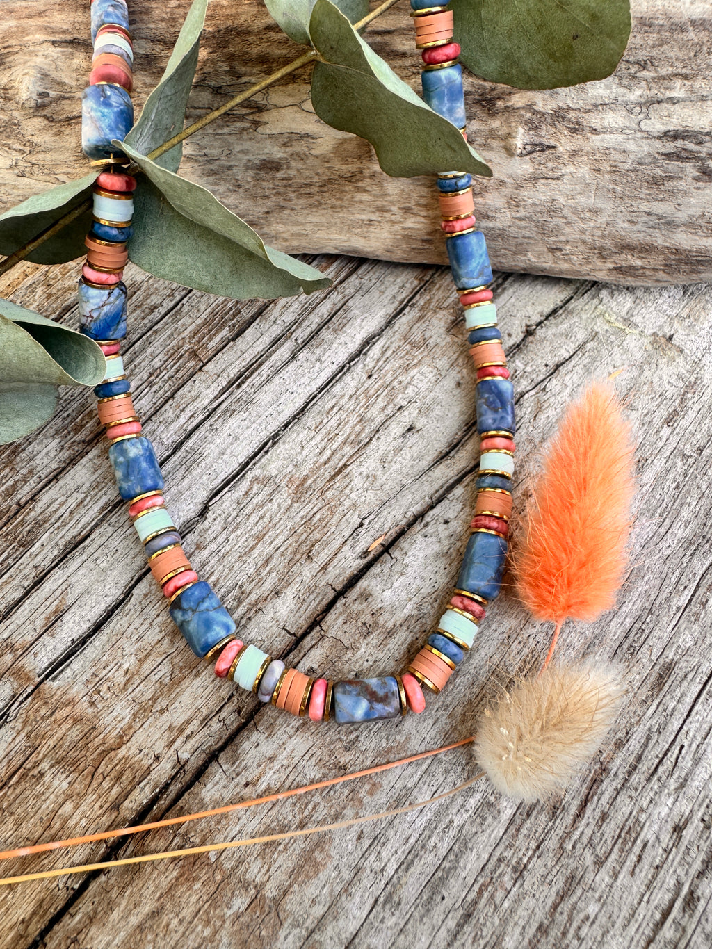 Collier Teva – Sodalite & Perles Heishi Terracotta