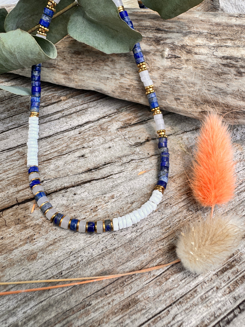 Collier Cielo – Lapis-Lazuli & Perles Blanches Nacrées