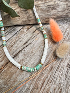 Collier Jade – Heishi blanc nacré & Jaspe Impérial vert menthe