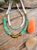 Collier Jade – Heishi blanc nacré & Jaspe Impérial vert menthe