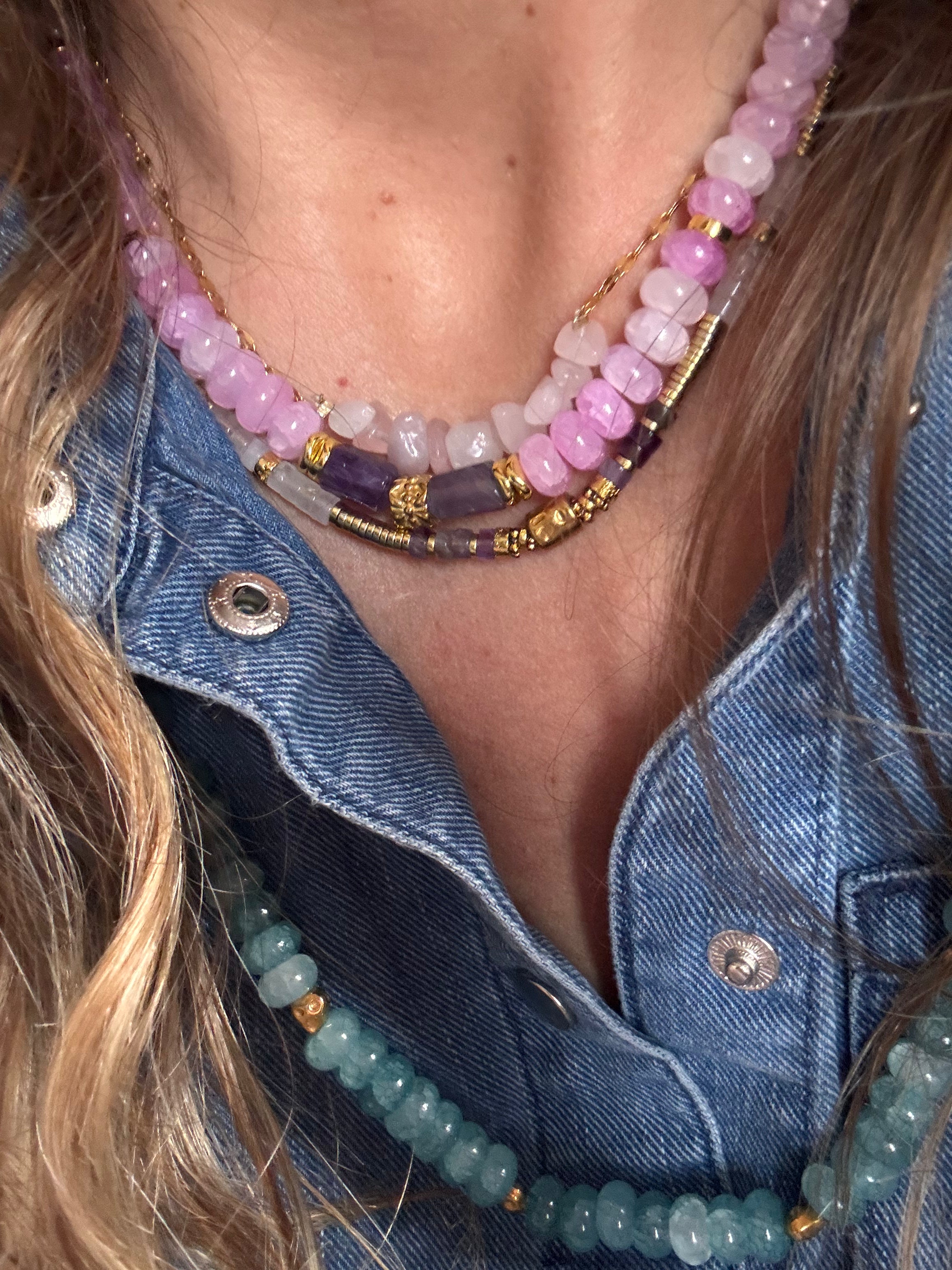 Collier Pop’N’Gum – Perles roses & améthystes