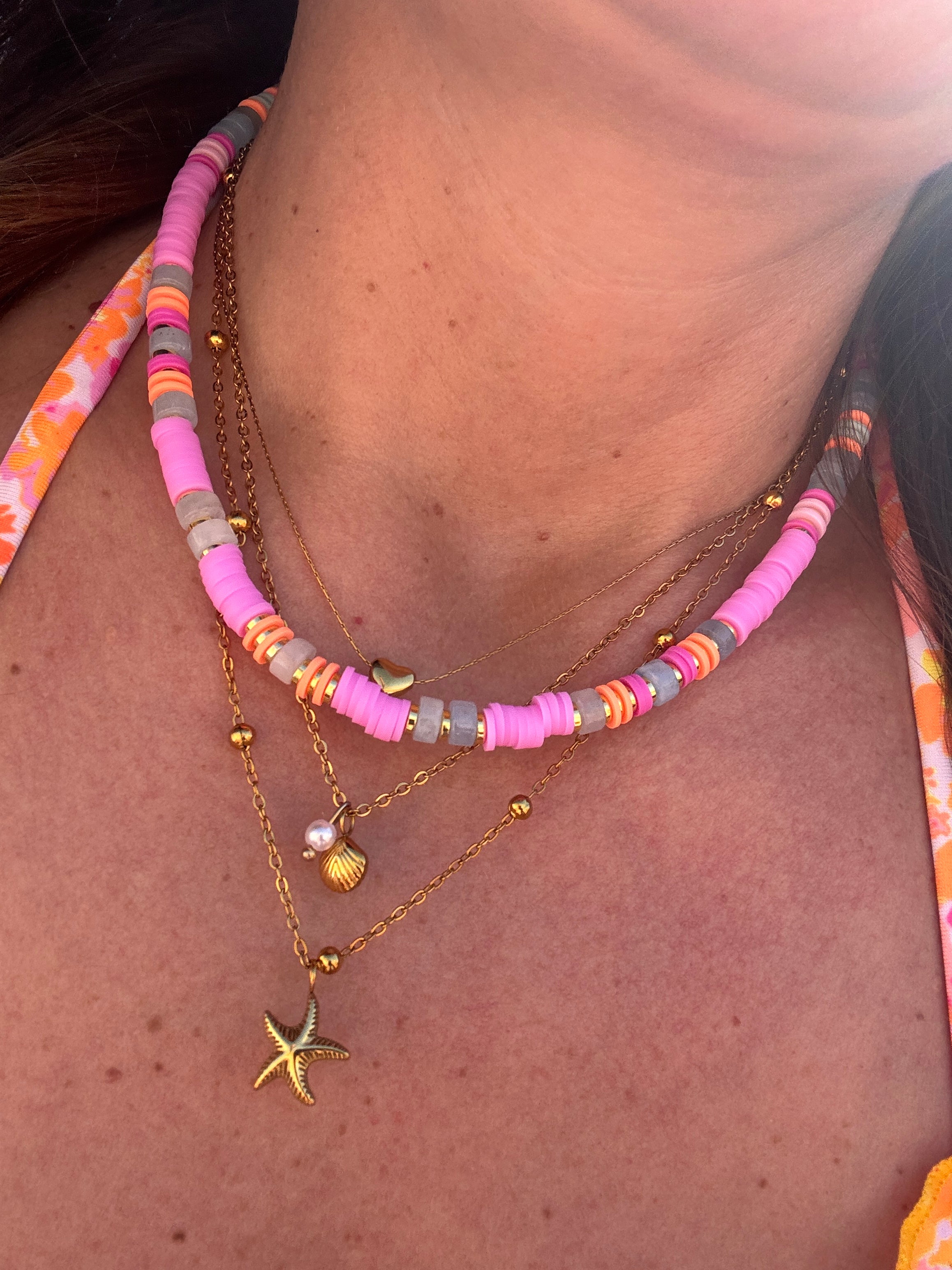 Collier Pamplemousse – Perles Heishi & Pierres Naturelles