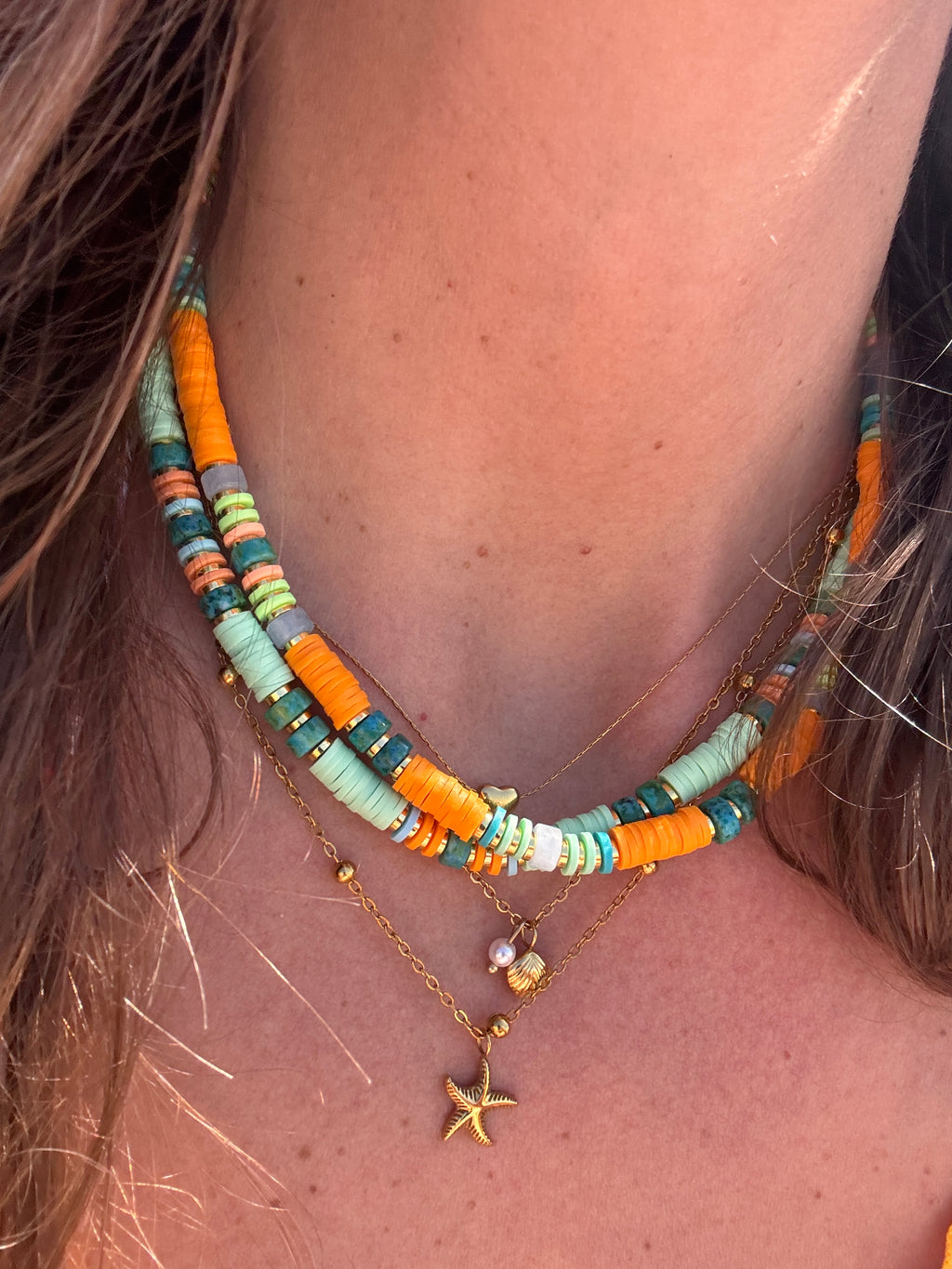 Collier Papaye – Perles Heishi & Pierres Naturelles