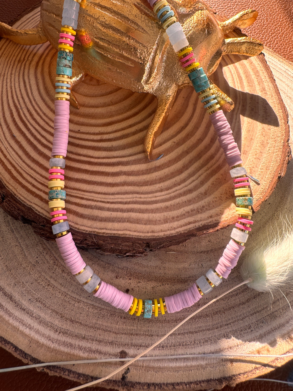 Collier Sakura – Perles Heishi & Pierres Naturelles