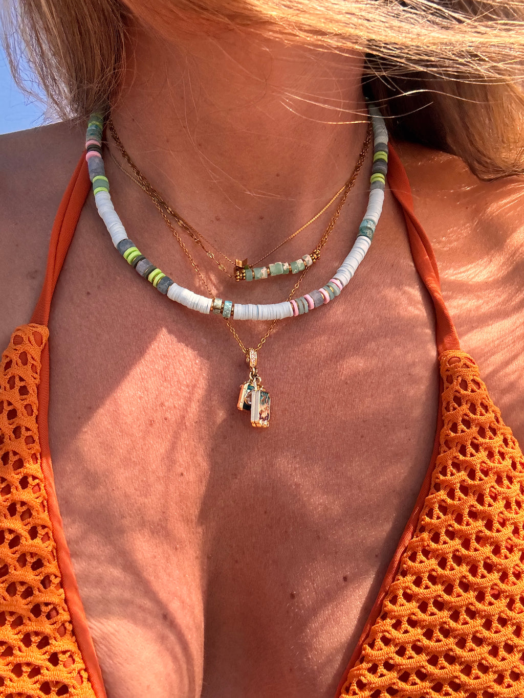 Collier rio – heishi pastel & pierres naturelles